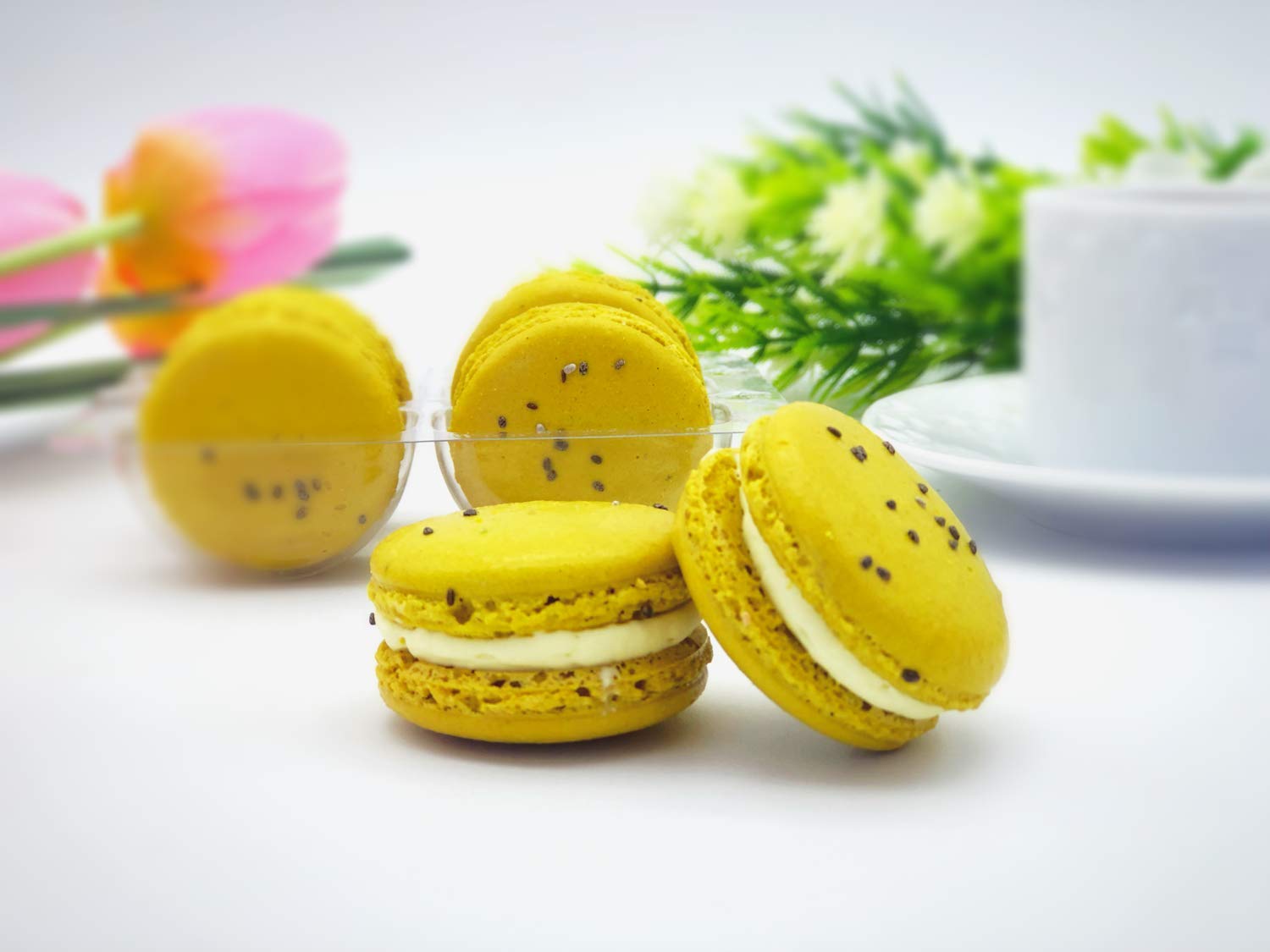 6 Pack Gluten Free French Passion Fruit Macarons - Delicate Almond Cookies for Gifts, Parties & Afternoon Tea (6 Count)