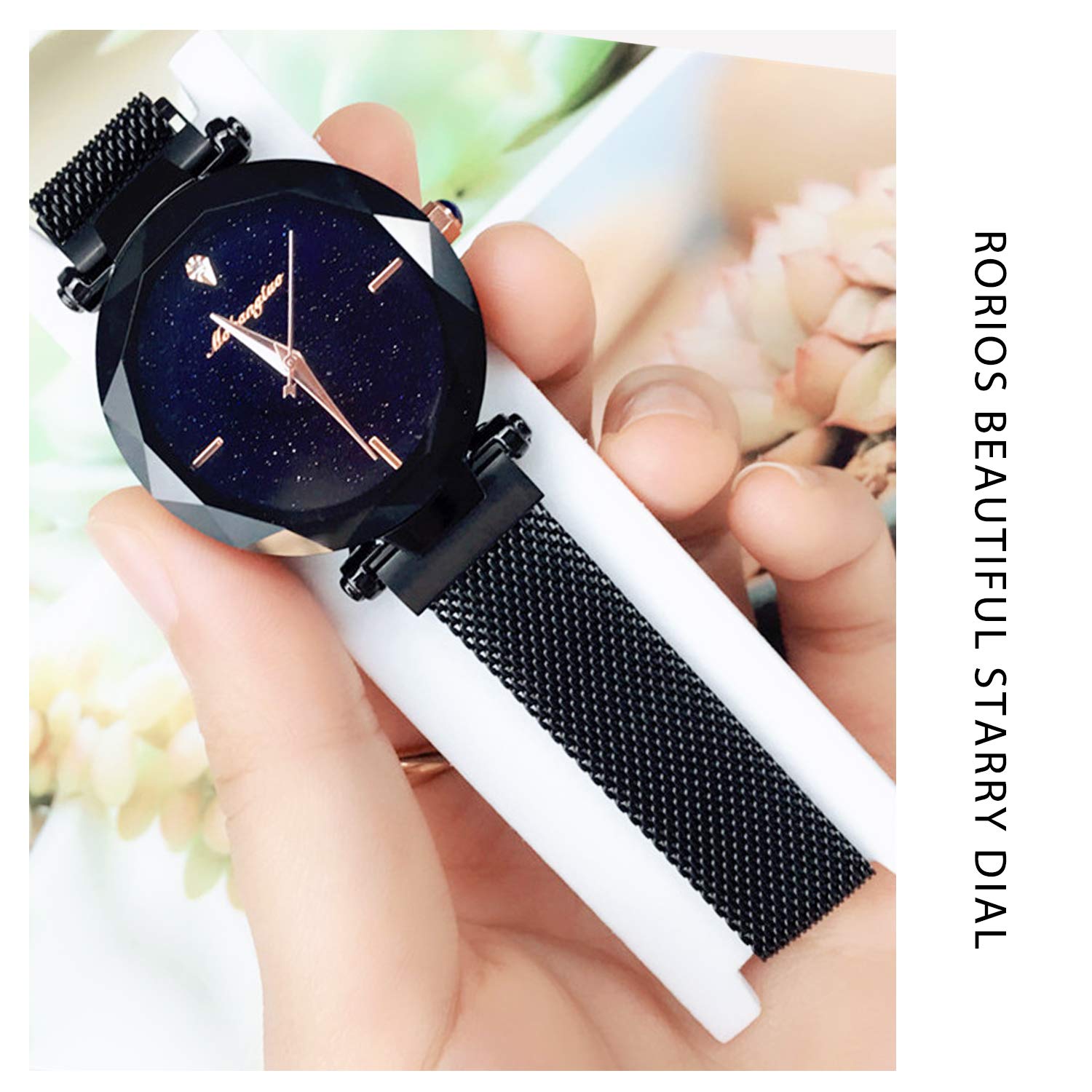 RORIOS Shining Starry Sky Women's Watch - Elegant Mesh Band for Daily Wear