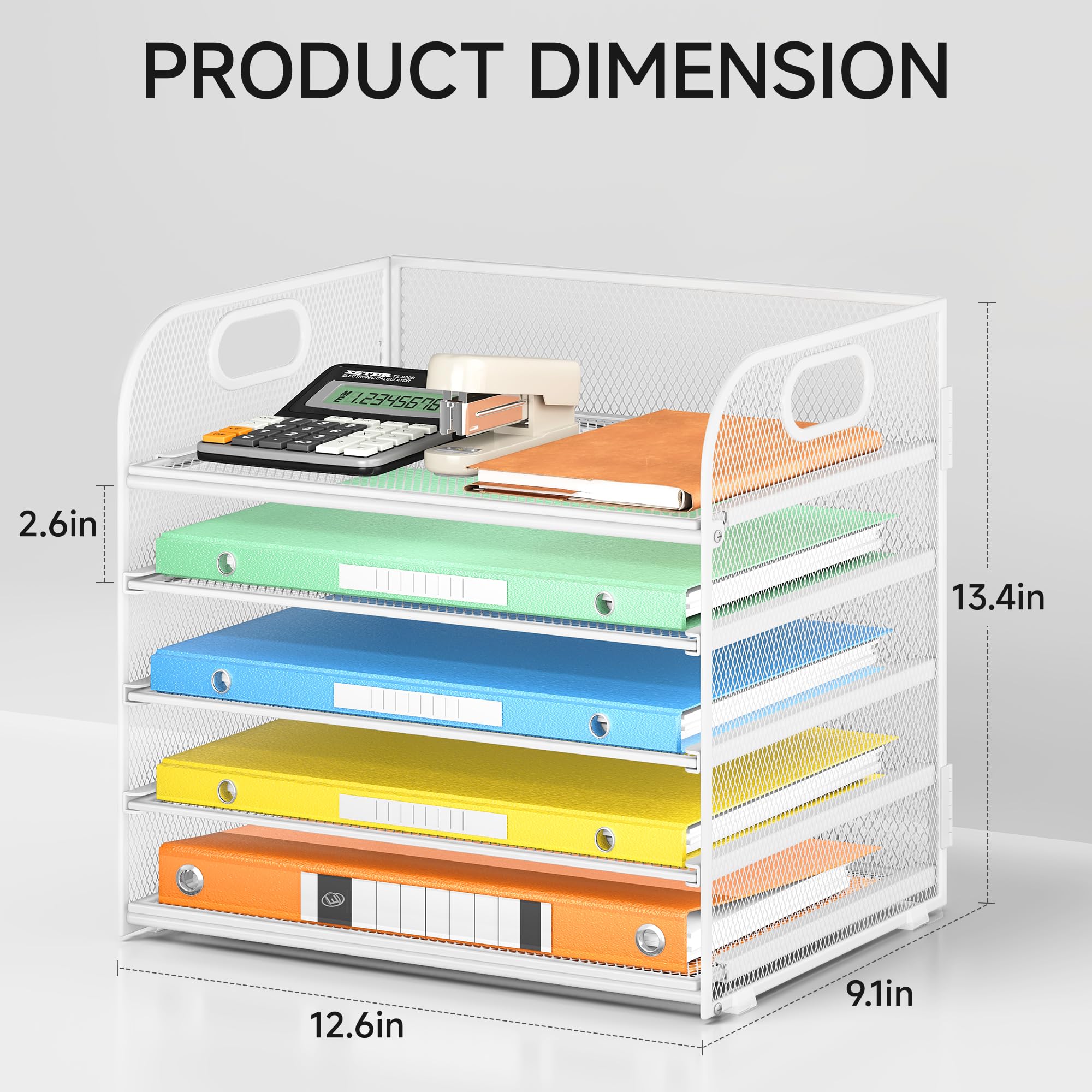 Lavatino 5-Tier Mesh Desk Organizer with Handle - White Letter Tray, File Sorter for Office, Home & School - Perfect for Mail, Documents, Bills & Office Supplies Storage