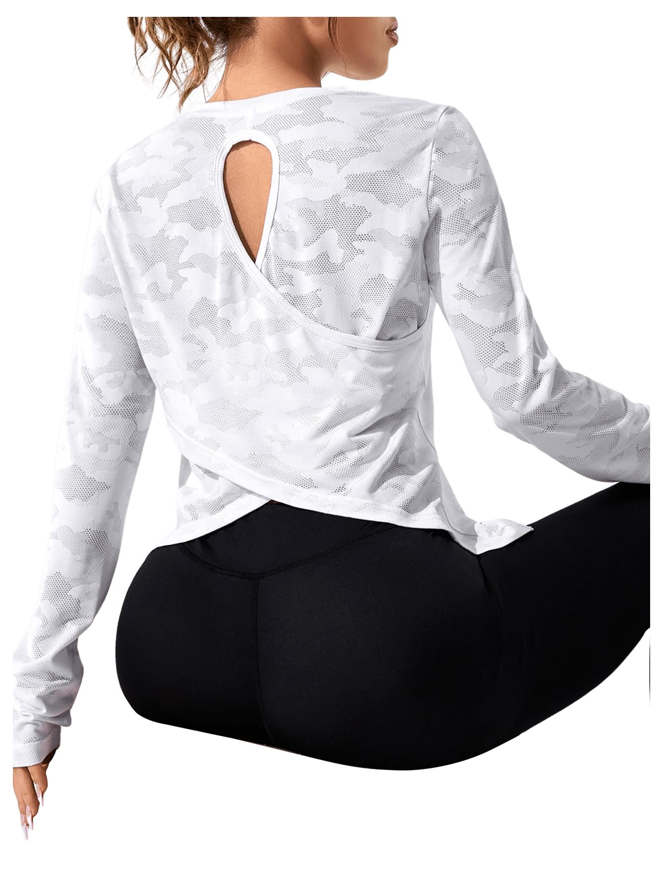 SweatyRocks Women's Lightweight Long Sleeve Workout T-Shirt - Criss Cross Back Yoga Top for Running, Gym & Activewear | Moisture-Wicking & Breathable Sports Tee for Women's Fitness & Training
