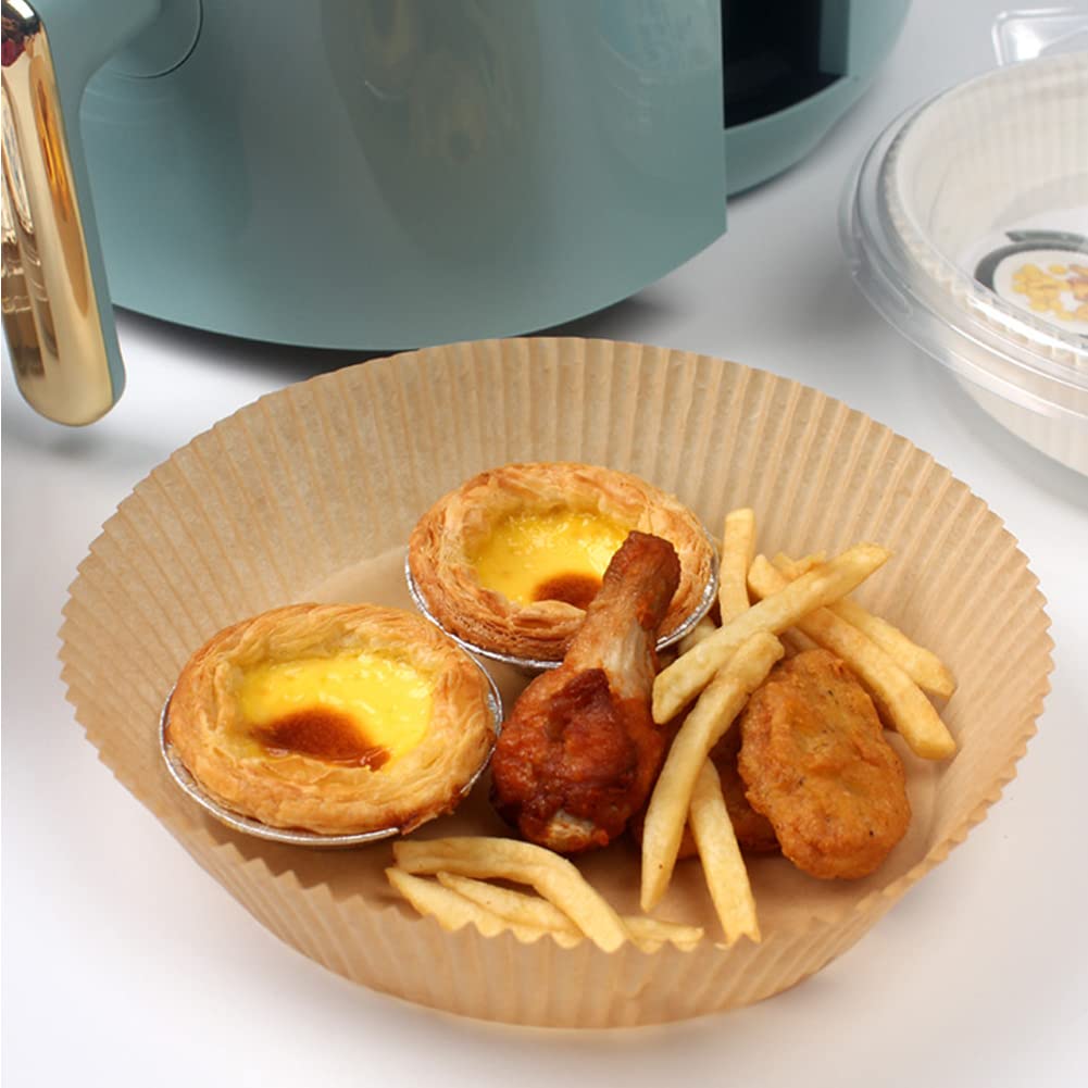 50PCS 6.3 Inch Air Fryer Parchment Paper Liners - Non-Stick Disposable Round Basket Liners for Baking, Roasting & Microwave - Perfect for Philips, Ninja, Cosori Air Fryers - Unperforated & Safe for Cooking
