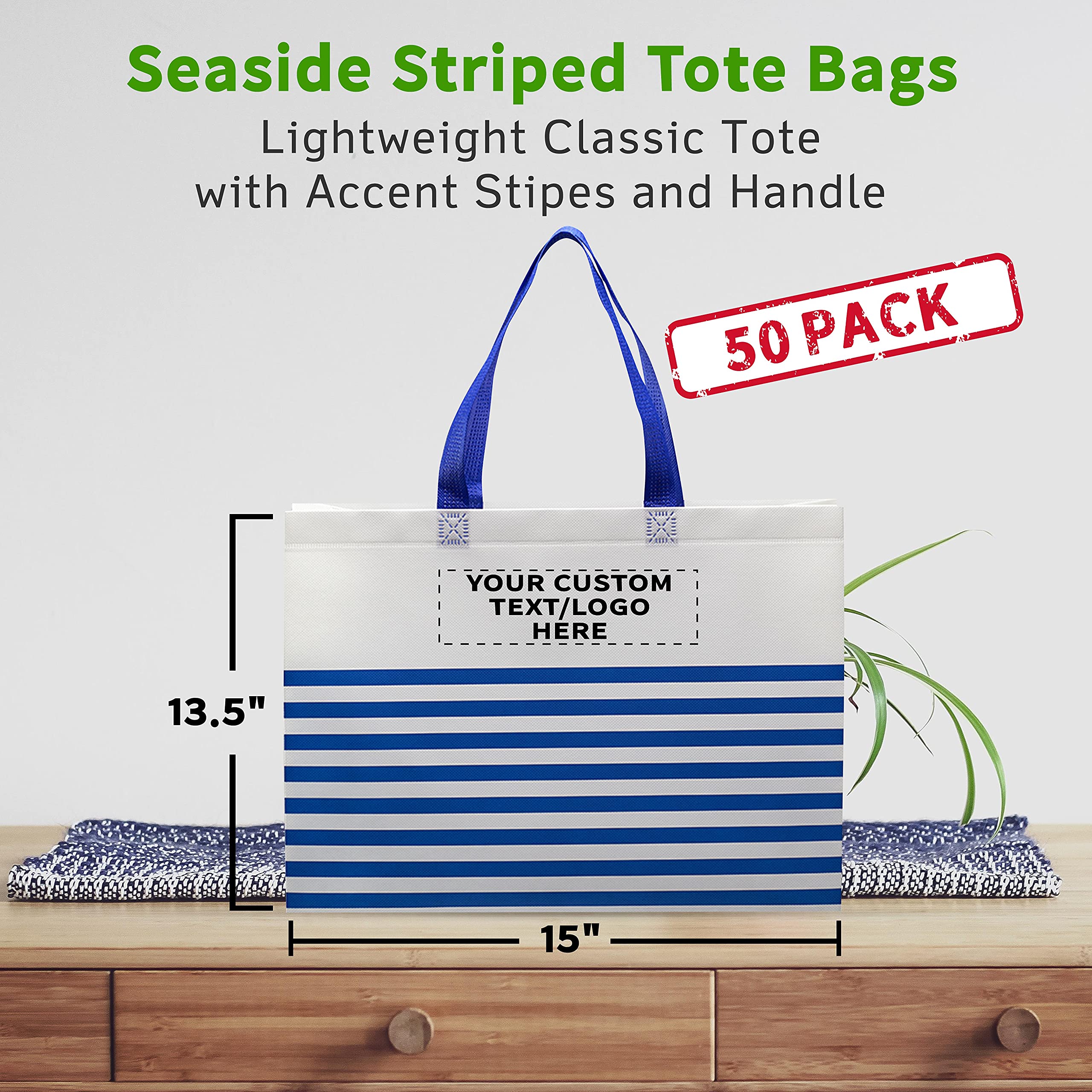 Customizable Striped Tote Bags Set - Non Woven, Reusable - Beach & Shopping