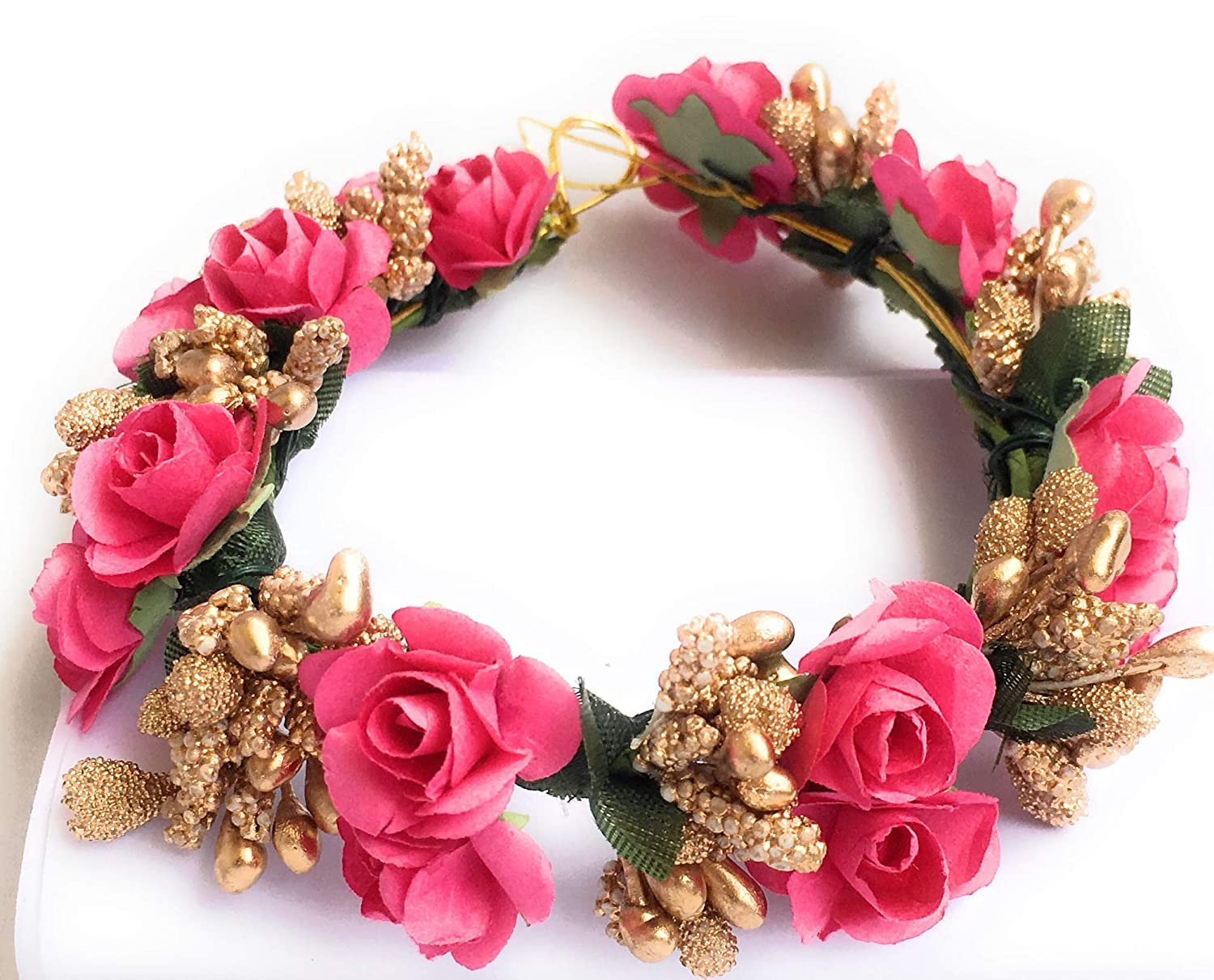 Vanshika Women's Pink Fabric Juda Maker Flower Gajra Hair Accessory - Indian Bridal Hair Jewelry for Weddings & Festivals