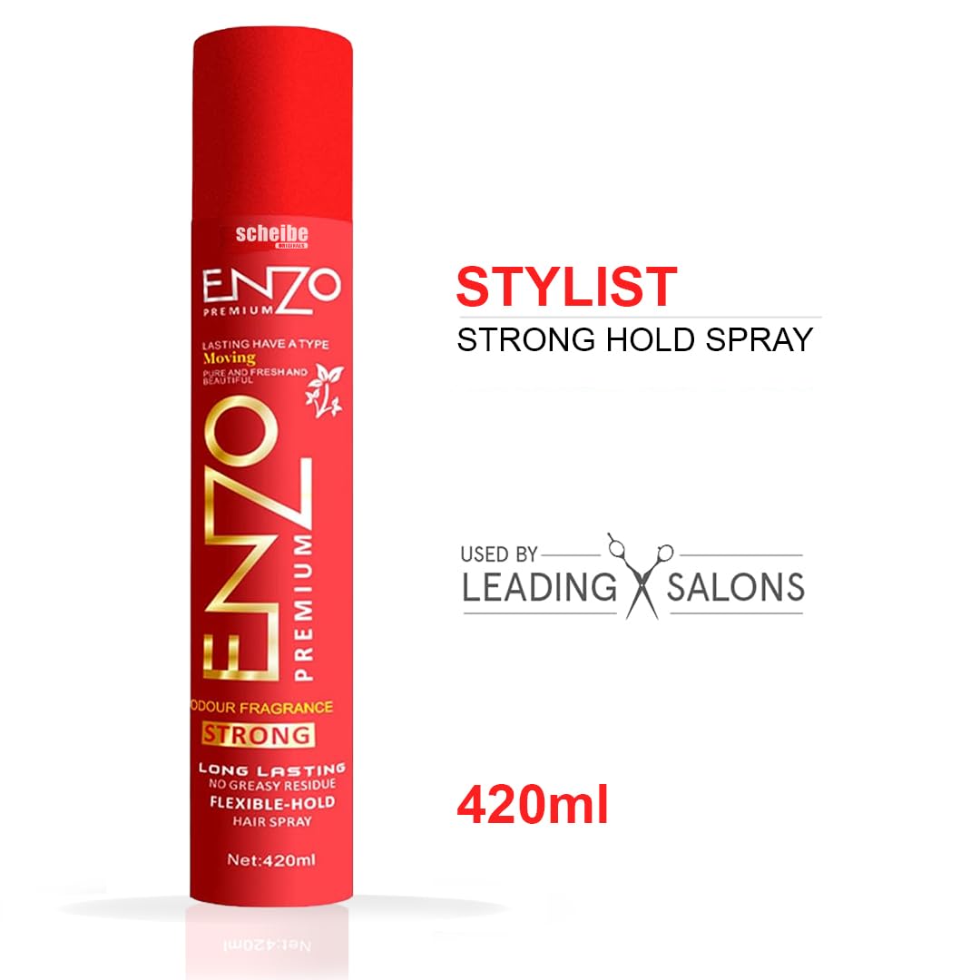Scheibe Red Enzo Freeze Control Hair Spray - Strong Hold, No Flaking (Pack of 1) | Perfect for Styling, Volume & All-Day Hold