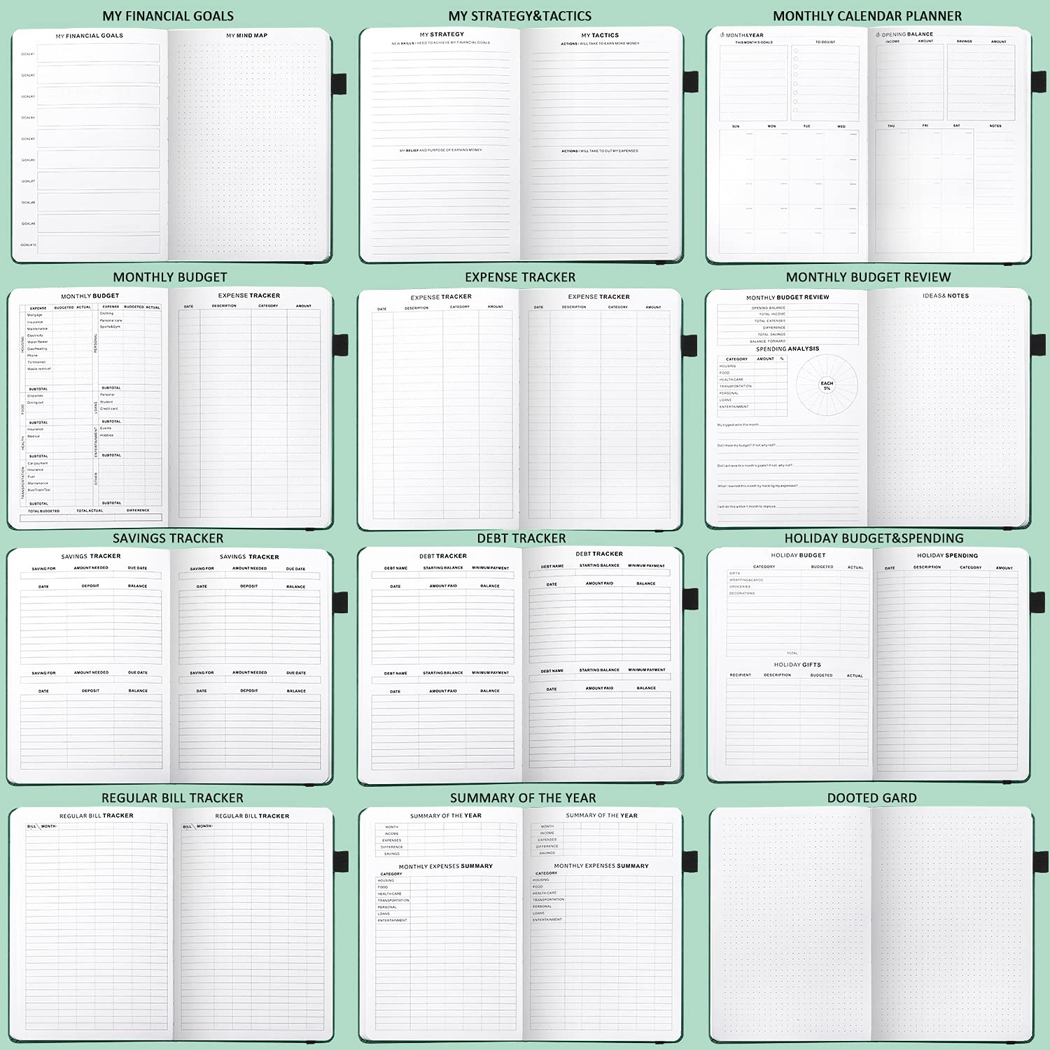 JUBTIC 2025 Monthly Budget Planner - Undated Financial Organizer with Expense Tracker Notebook | A5 Account Book for Home & Office | Dark Green | Perfect for Personal Finance Management & Budget Tracking
