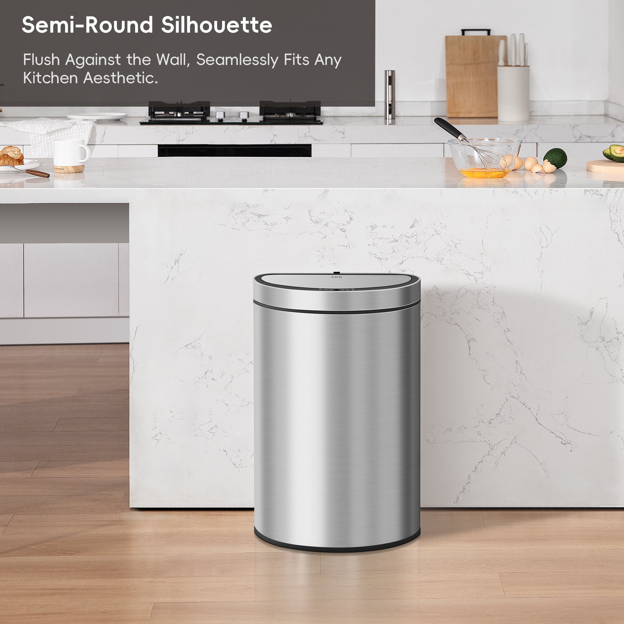 Mirage Semi Round Motion Sensor Trash Can - 12.4 Gallon/47L Automatic Touchless Kitchen Garbage Bin for Home, Office & Bathroom