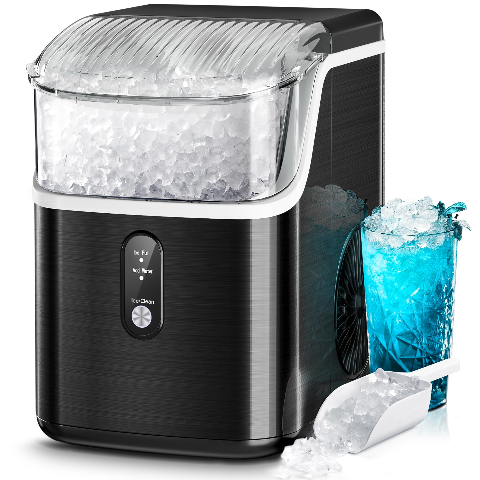 Kismile Countertop Nugget Ice Maker Machine - 35lbs/Day Pellet Ice Maker with Self-Cleaning & One-Click Operation, Portable Crushed Ice Maker for Home, Kitchen, Office - Perfect for Cocktails, Sodas & Entertaining