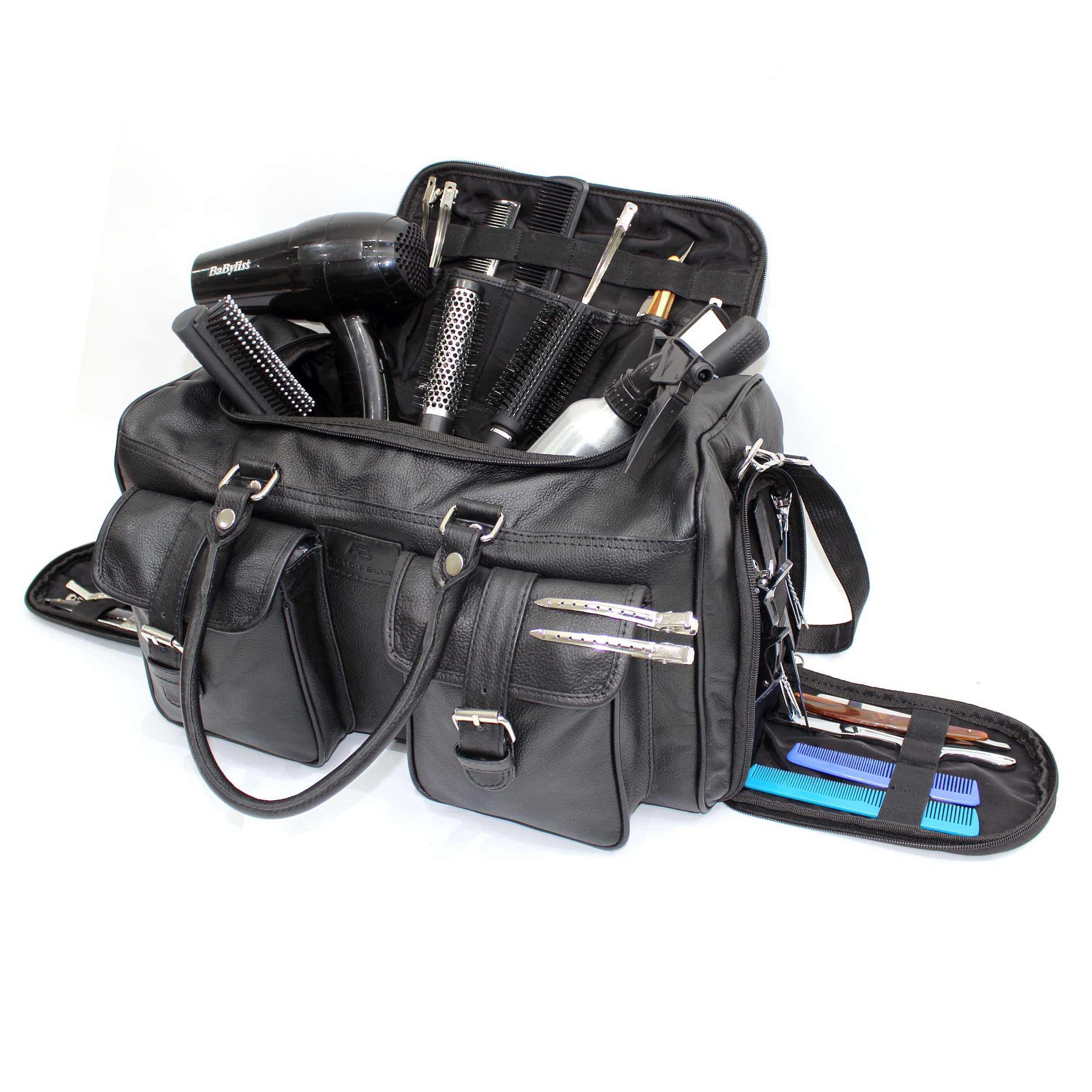 Professional Barber Leather Bag for Hair Stylists - Black Mobile Equipment Organizer - Perfect for Salon, Travel & On-the-Go Styling