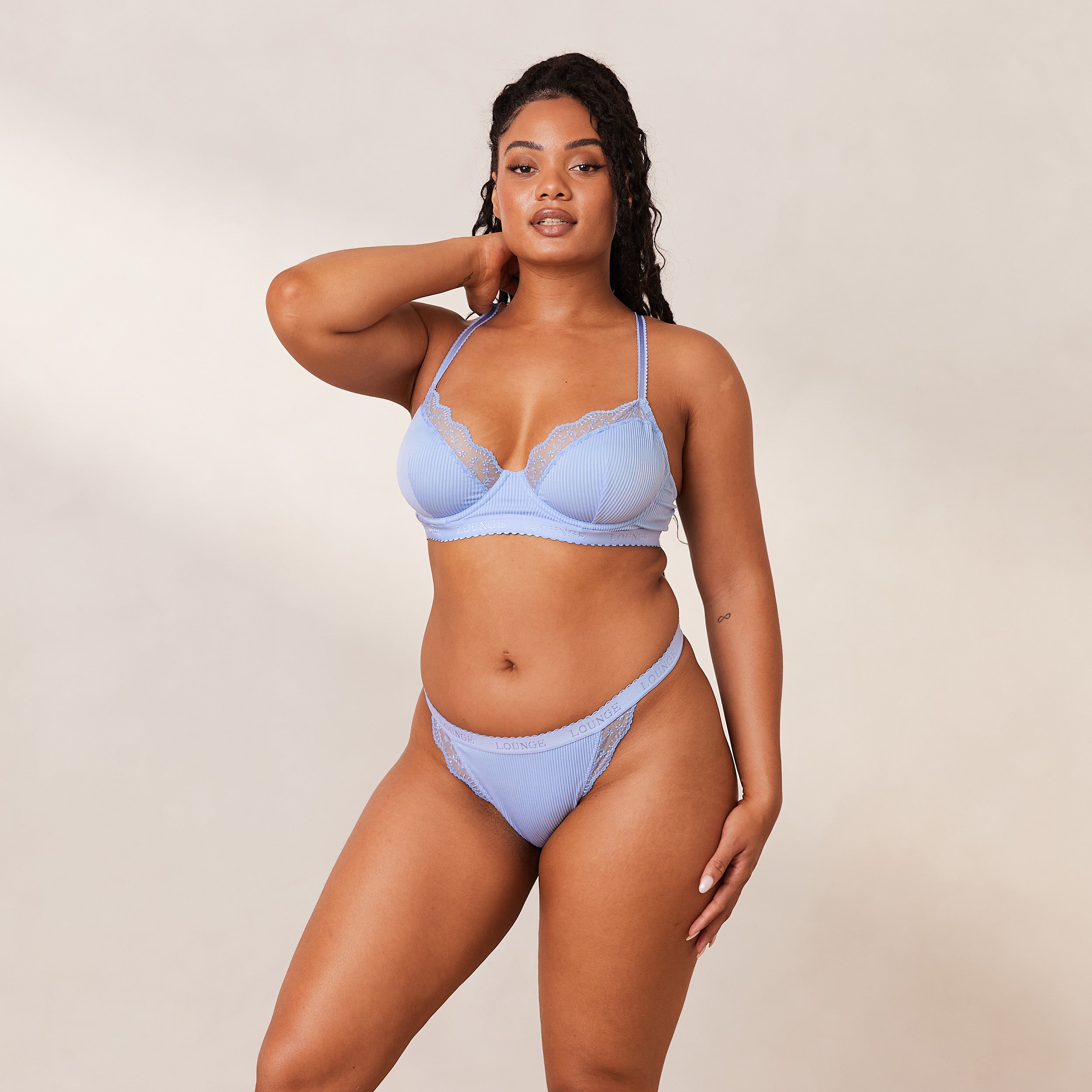 Ribbed Balcony Bra - Comfortable Lace Underwire Push Up Bra in Blue | Perfect for Everyday Wear & Special Occasions