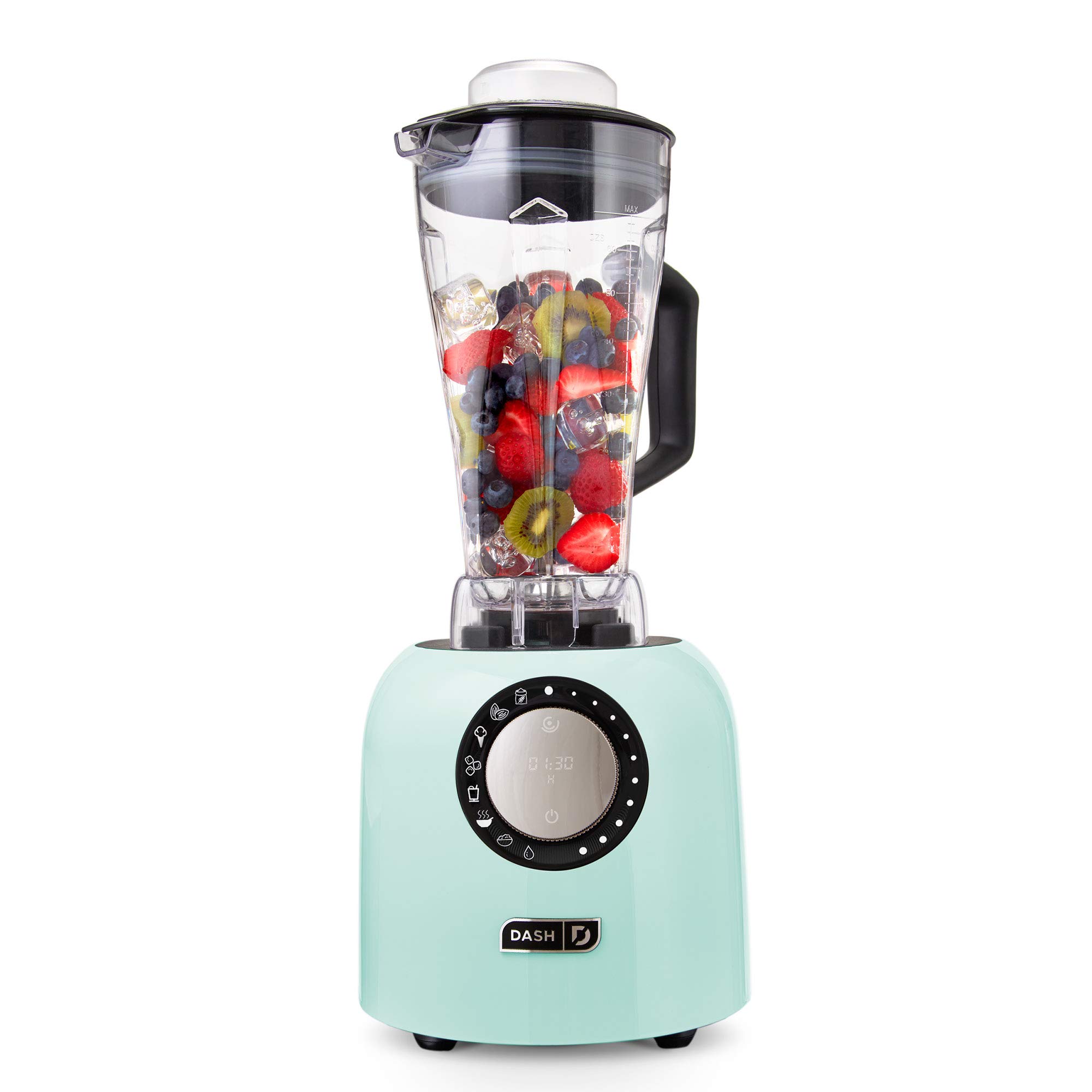 Dash Chef Series Deluxe Digital 64 oz Countertop Blender with Stainless Steel Blades & Tritan Jug - Perfect for Smoothies, Nut Butters, Soups & Purees - Includes Tablet Stand & USB Port - Ideal for Kitchens, Restaurants & Healthy Lifestyles - Aqua