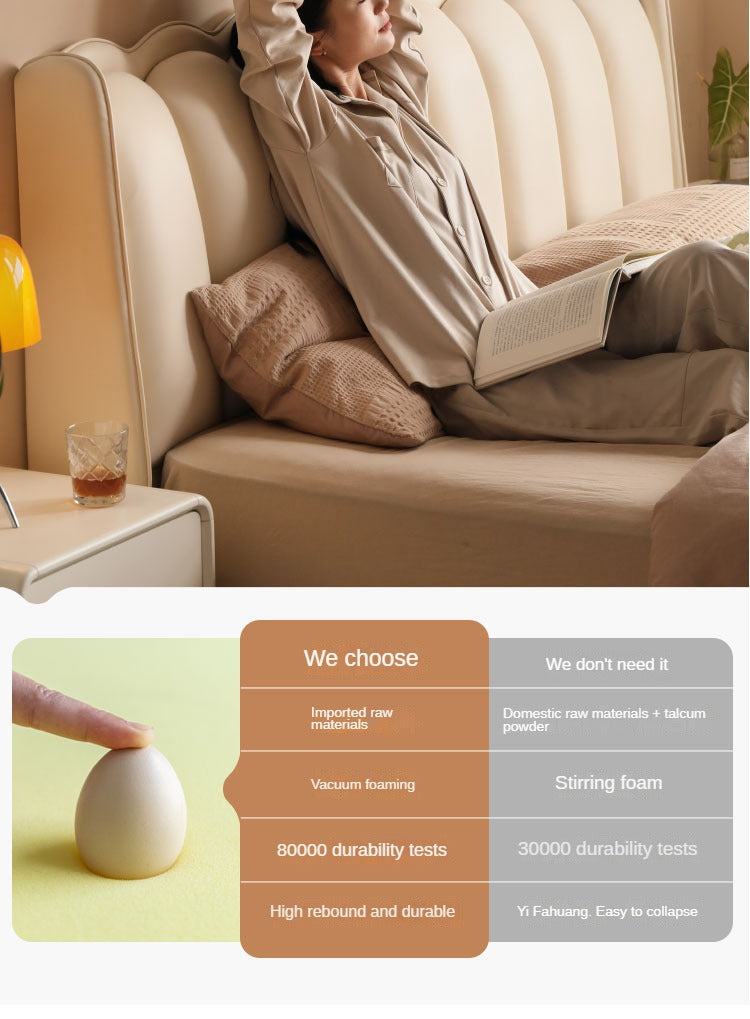 Organic Leather Art Bed Cream Style Modern - Elegant & Sustainable Bedroom Furniture for Home Decor | Perfect for Master Bedrooms, Guest Rooms & Luxury Apartments