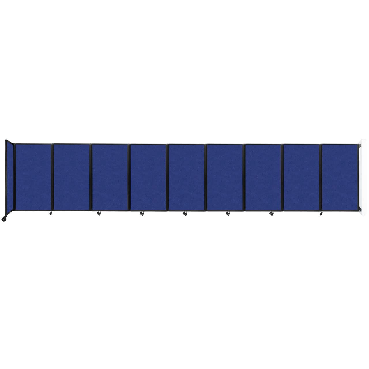 Versare 360 Wall-Mounted Folding Room Divider Partition with Locking Wheels - 25' x 5' Blue SoundSorb Panels | Temporary Space Separator for Offices, Classrooms & Events | Noise Reducing Room Divider for Privacy & Flexible Space Management