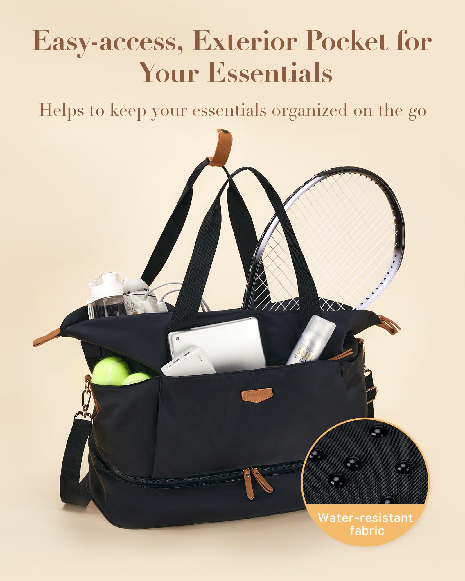 Missnine Weekender Bag for Women - Expandable 50L Travel Duffel with Shoes Compartment, Carry-On Overnight Gym Bag | Perfect for Weekend Getaways, Business Trips & Fitness Workouts