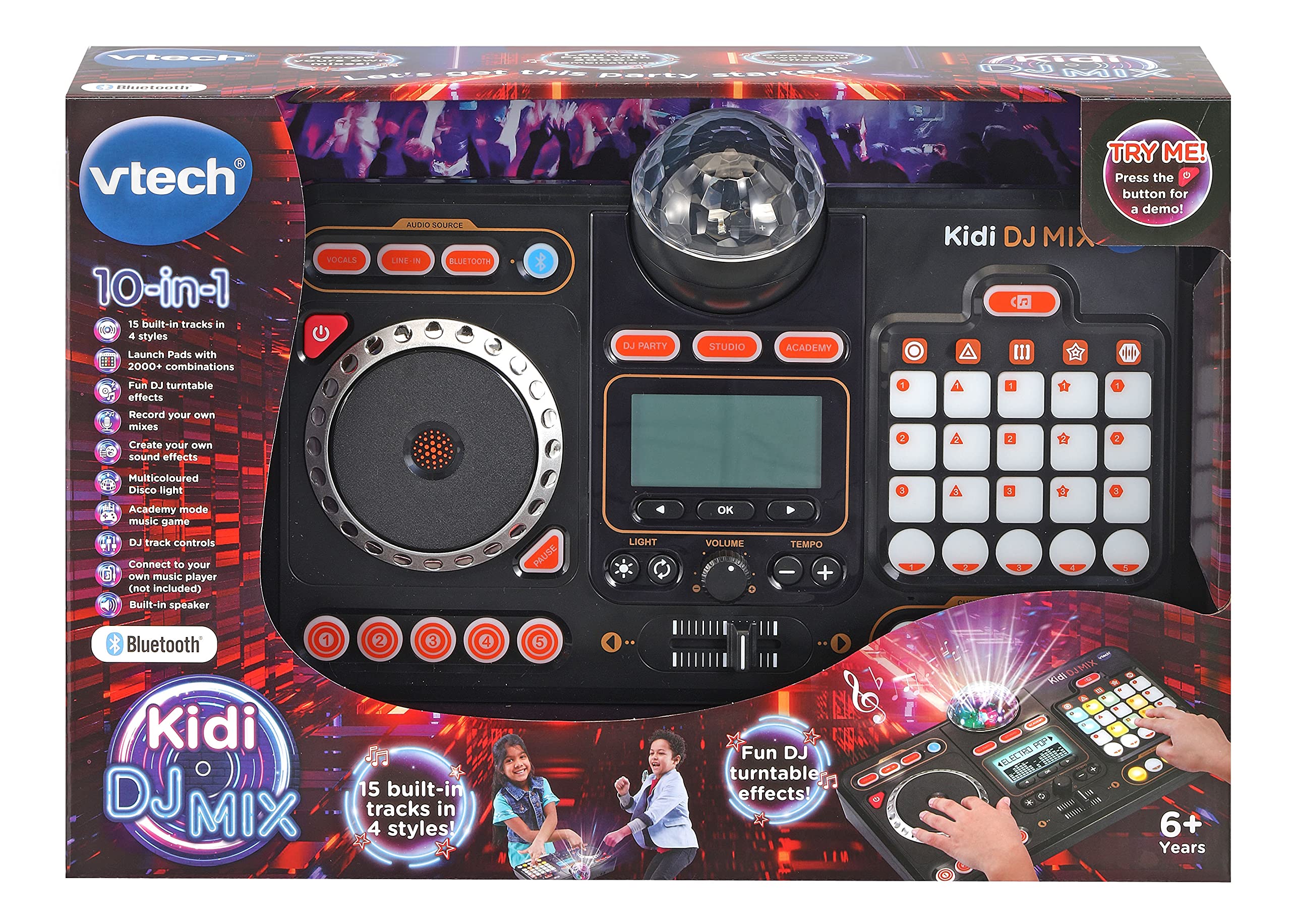 VTech Kidi DJ Mixer - Black Kids DJ Toy with 15 Songs, 4 Music Styles, LED Lights & Sound Effects | Educational & Interactive Musical Toy for Boys & Girls Ages 6+ (10.4