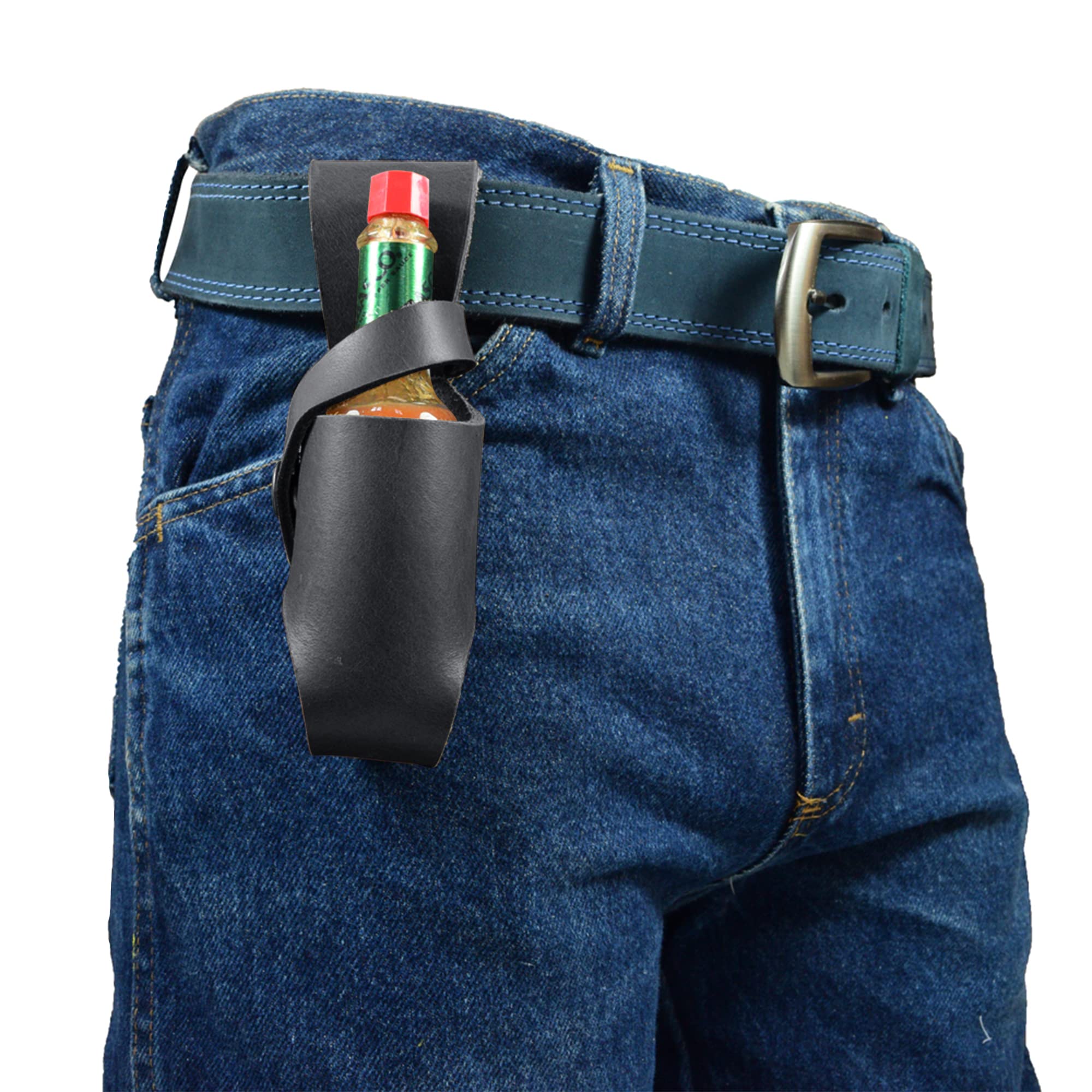 Premium Full Grain Leather Hot Sauce Holster Set (5oz & 2oz) - Handmade Bottle Belt Sheath Compatible with Tobasco, Cholula, Sriracha - Perfect for BBQ, Camping & Outdoor Cooking Accessories