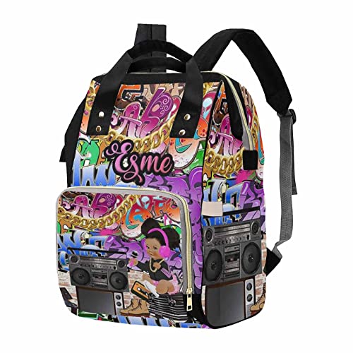 Custom Personalized Diaper Bags for Baby Girls - African American Hip Hop Style Reusable Baby Tote - DJ Rapper Themed One Size Diaper Bag for Newborns | Perfect for Daycare, Travel & Shopping Trips
