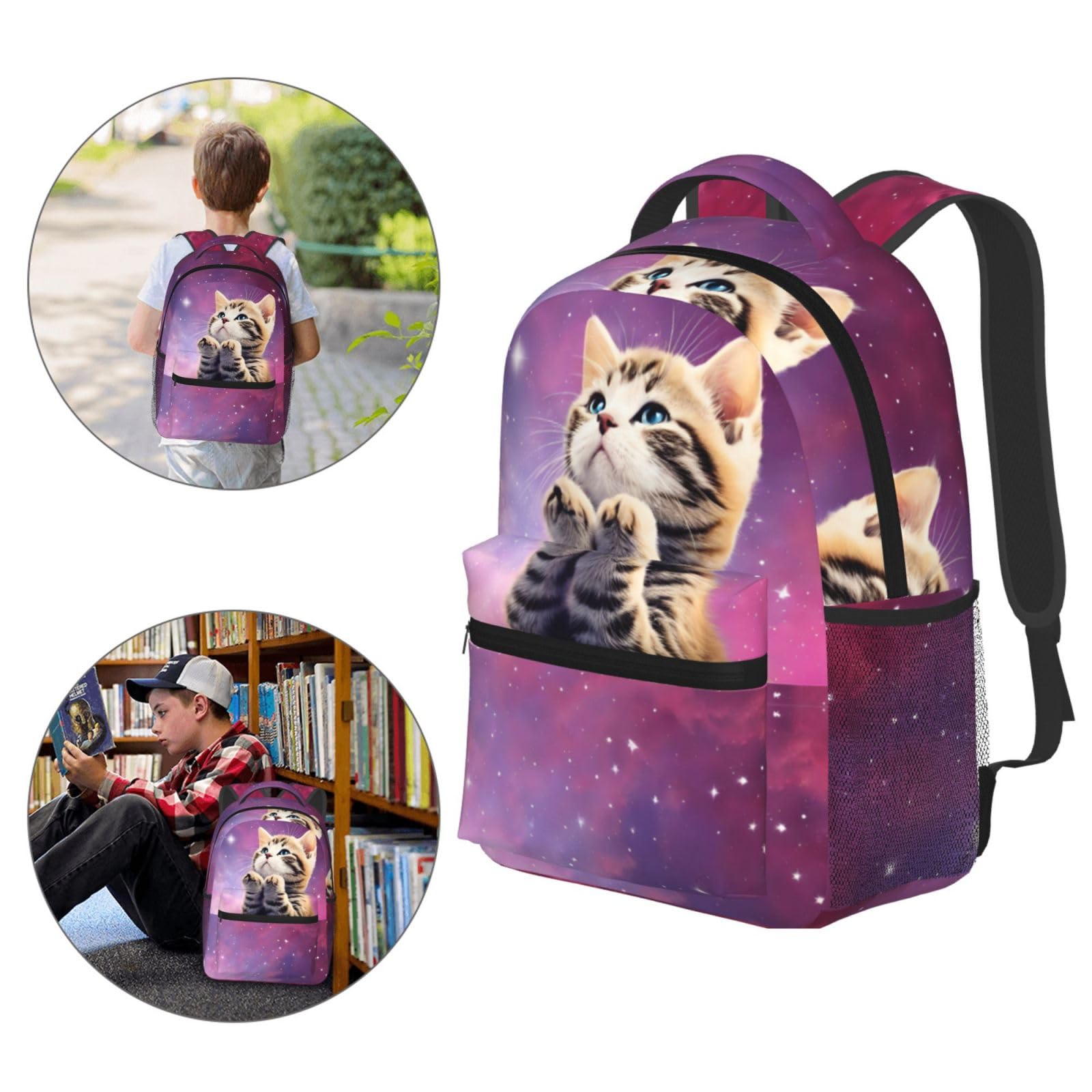 Dujiea 17 Inch Cute 3D Cat Galaxy Kitty Laptop Backpack - Waterproof School Bookbag for Women & Teens, Travel Shoulder Bag with Chest Strap - Perfect for College, Work, Commuting & Daily Use