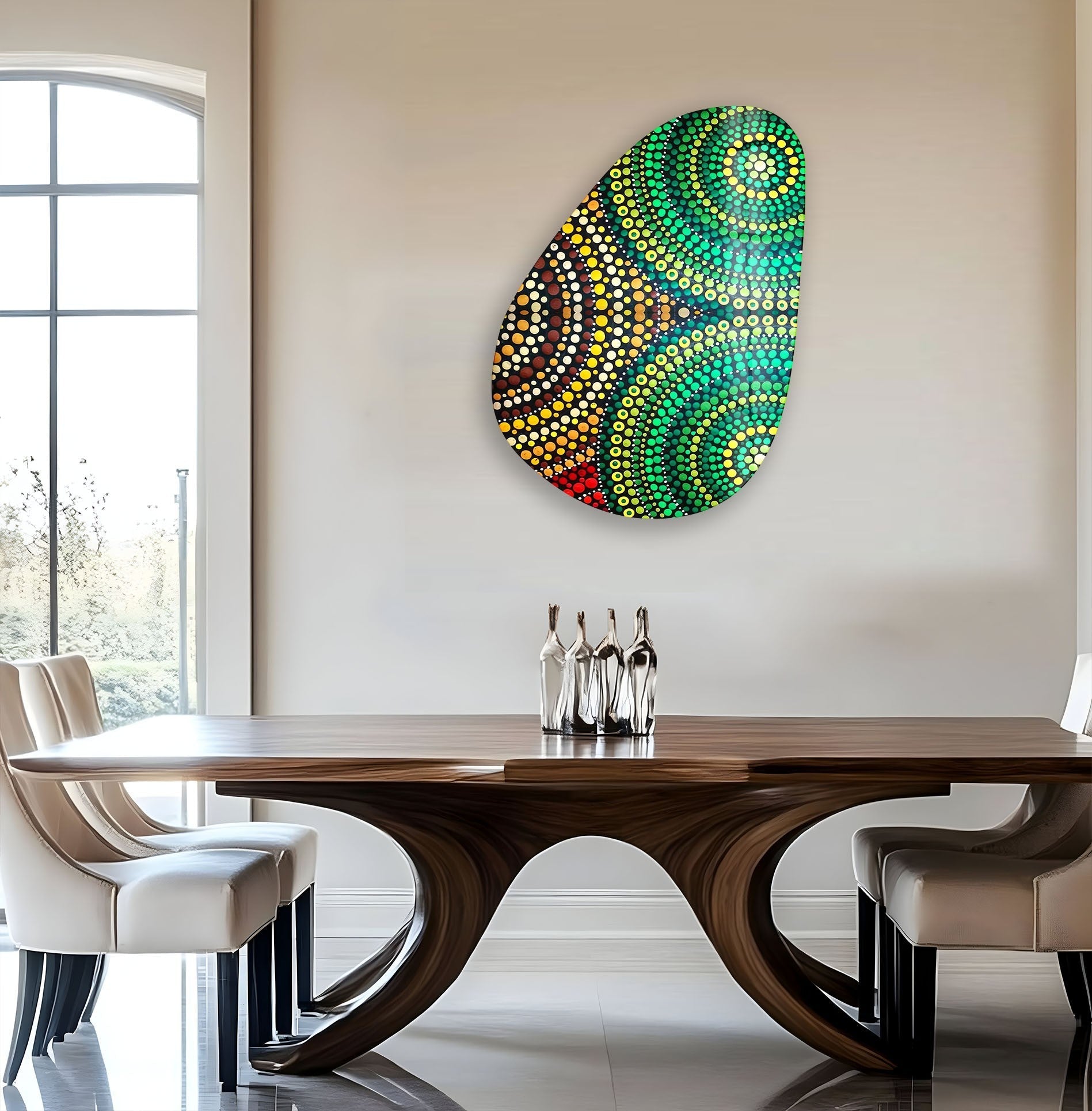 Asymmetrical Oval Mosaic Green Glass Wall Art - Handmade Modern Home Decor for Living Room, Bedroom, or Office - Unique Abstract Wall Hanging for Interior Design