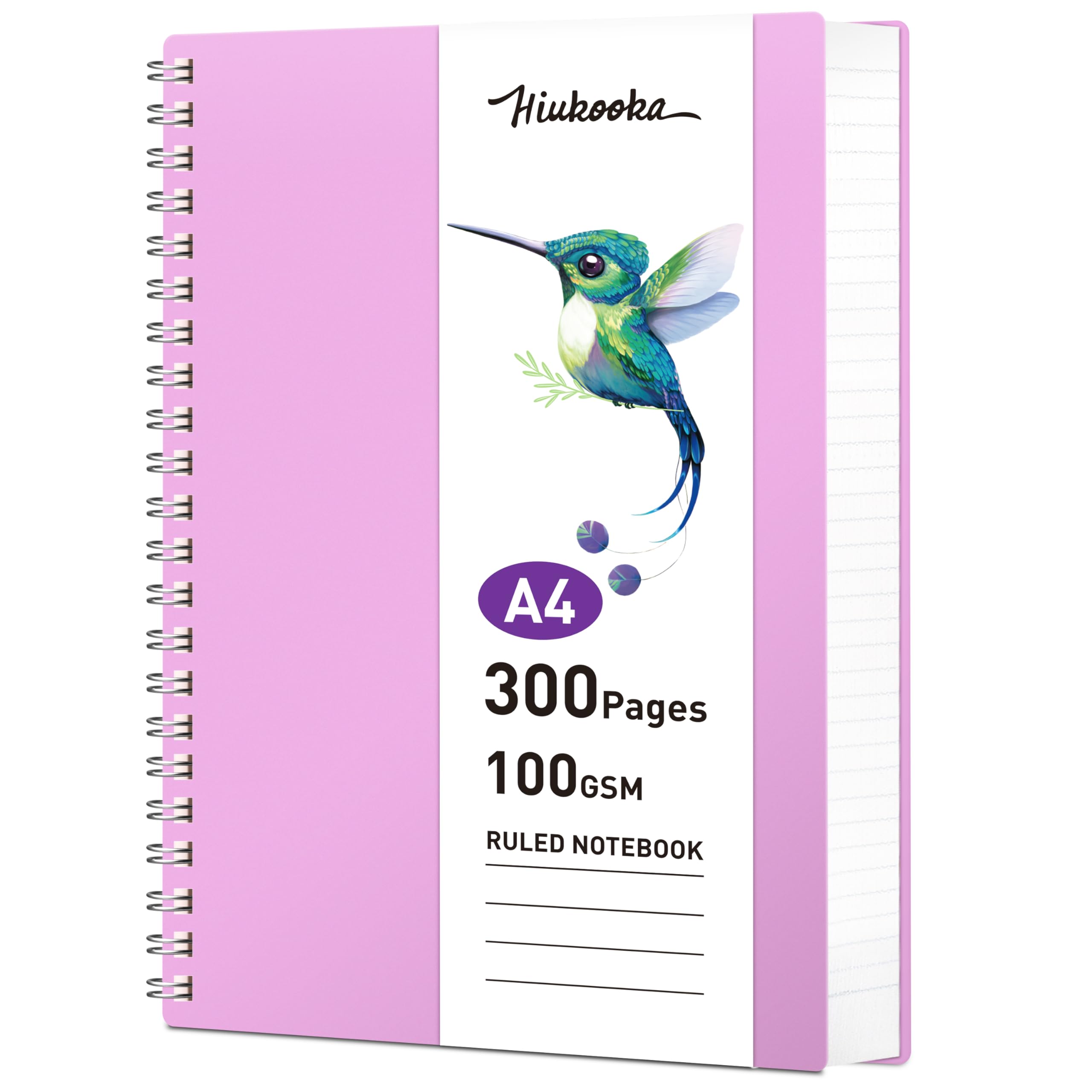 HIUKOOKA Spiral Notebook A4 - 300 Pages College Ruled Notebook for Work & School, 8.5 x 11 inches PVC Cover Journal with 100gsm Thick Paper, Purple Writing Notebook for Women - Perfect for Note Taking, Journaling, Office Meetings & College Lectures