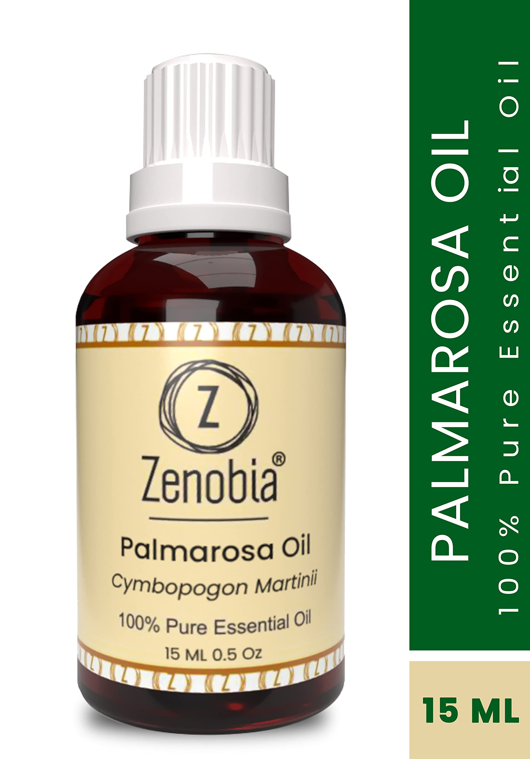 Zenobia Palmarosa Essential Oil - 100% Pure Natural Therapeutic Grade Oil for Hair Growth, Beard Care, Face & Skin Moisturizer (15ml) - Perfect for Aromatherapy, Massage & DIY Beauty Products