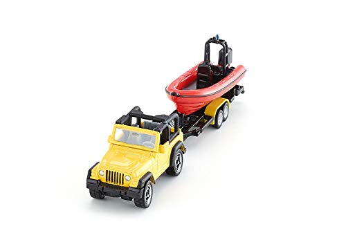 Siku 1658 Jeep with Boat - Yellow/Red Metal/Plastic Toy for Water Play