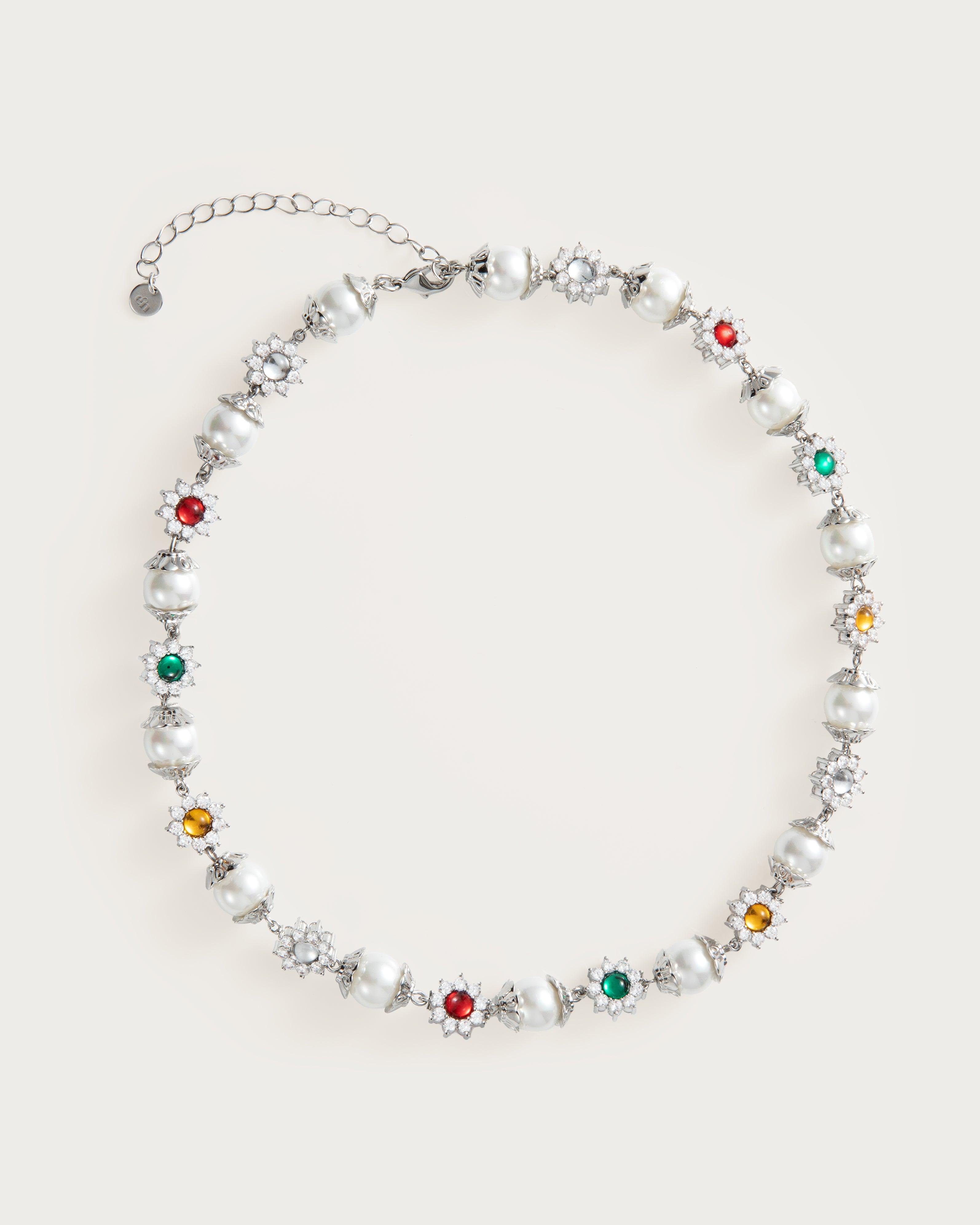 Elegant Daisy Pearl Necklace in Sterling Silver for Women - Perfect for Weddings, Parties & Everyday Wear
