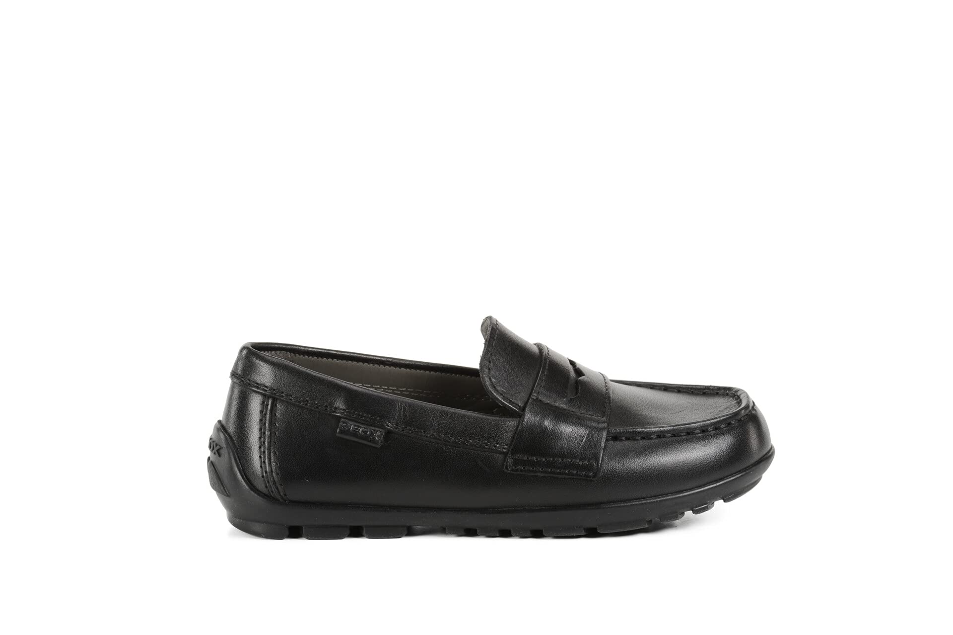 Geox New Fast BOY 1 Moccasin Shoes for Boys - Black Leather Slip-On Loafers Size 39 EU (6 US) - Comfortable School & Casual Wear for Kids