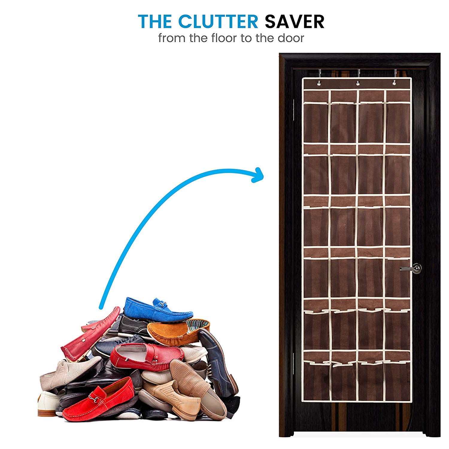 ZOBER Over the Door Shoe Organizer with 24 Mesh Pockets - Space Saving Hanging Storage for Shoes, Towels, Toys & More - Perfect for Closet, Pantry, Dorm Room & Small Space Organization (2 Pack)