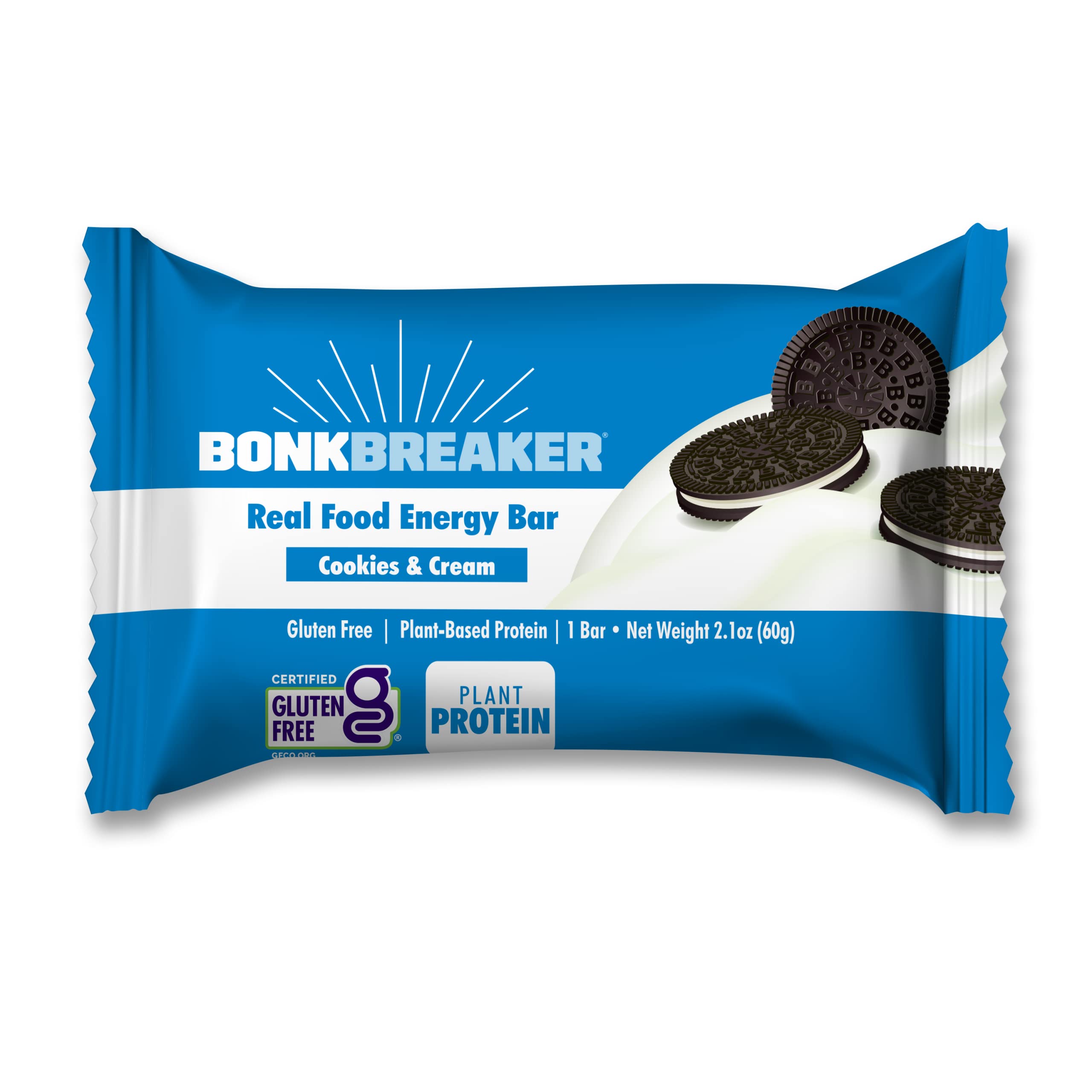Bonk Breaker Gluten-Free Energy Bar - 7g Protein, Cookies & Cream Flavor, 62g (12 Pack) | Healthy Snack for Hiking, Cycling & Workout Recovery
