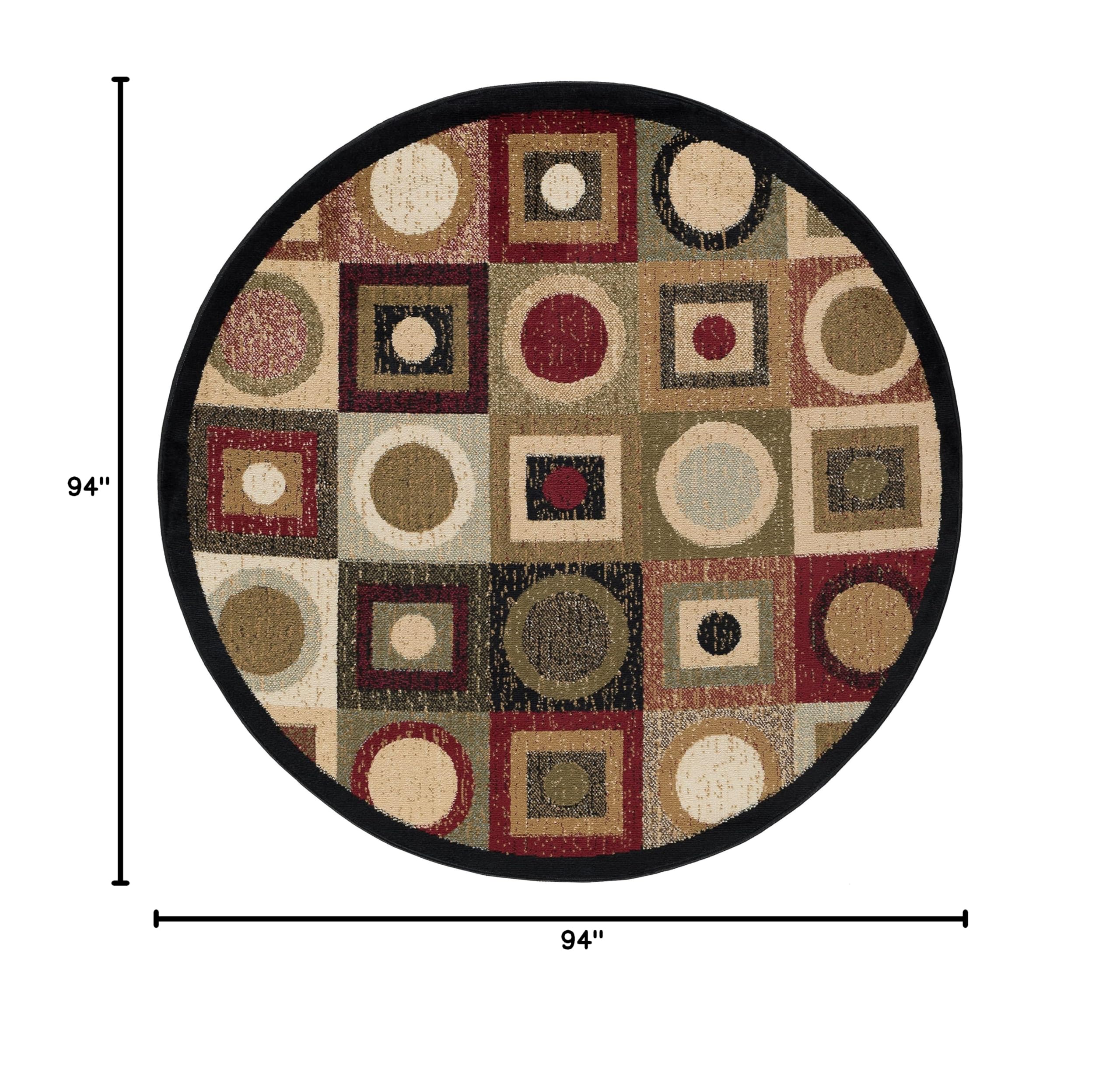 Tayse Ethan Black 8 Foot Round Area Rug - Modern Geometric Design for Living Room, Bedroom & Dining Room - 7'10