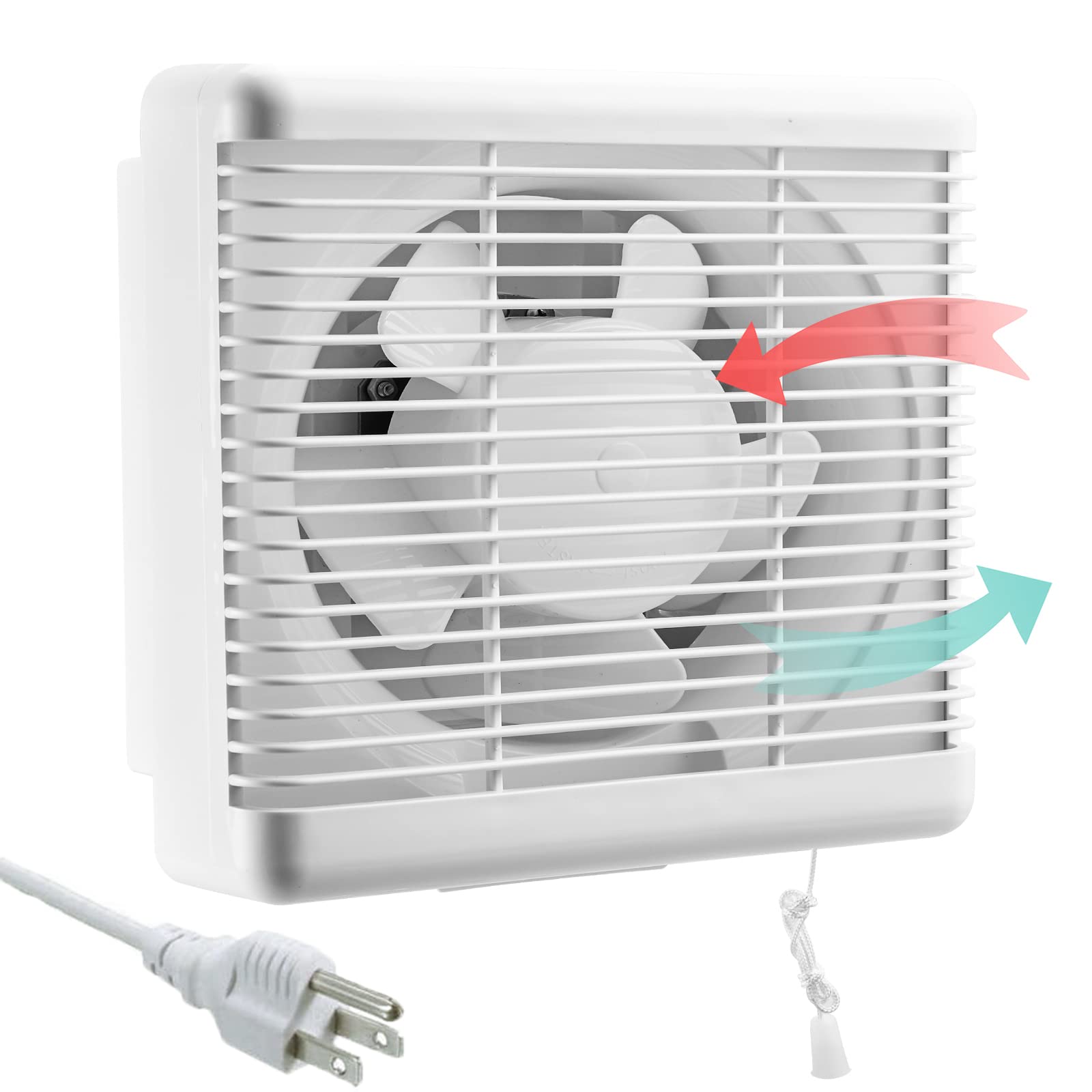 8 Inch Exhaust Shutter Fan - 294 CFM High Power Bathroom Ventilation Fan, 2-Way Reversible Airflow for Kitchen, Attic & Basement | Quiet Window Vent Blower for Home & Commercial Use