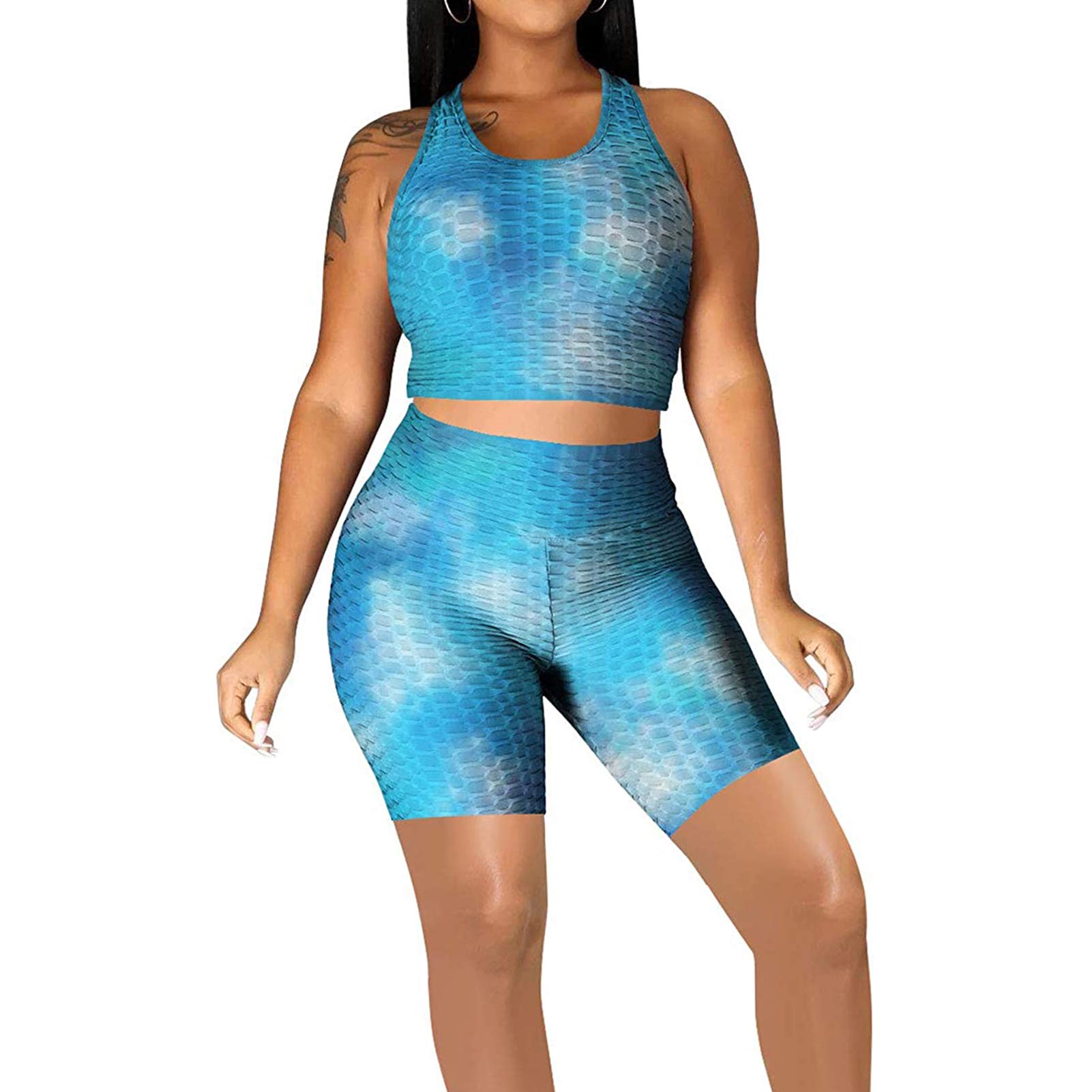 Women's 2-Piece Workout Outfit - Sexy Crop Tank Top & High Waist Yoga Shorts Set | Summer Gym Clothes, Yoga Pants & Sports Bra for Women | Perfect for Yoga, Running, Gym & Clubwear