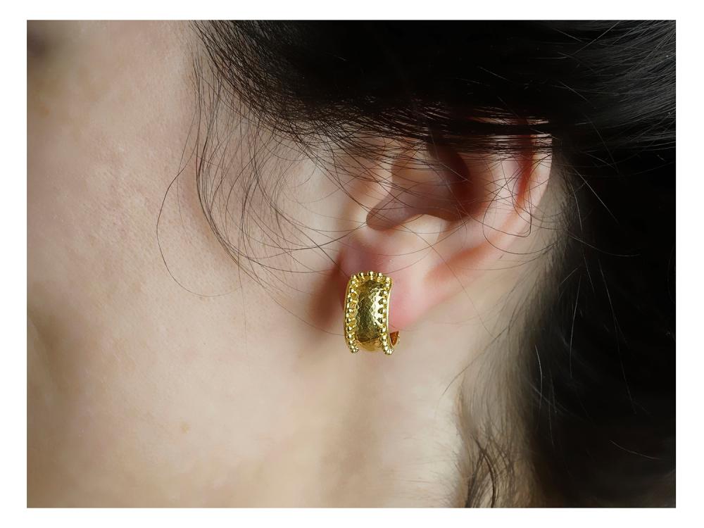 Elizabeth Locke Granulated Curved Wide Hoop Earrings - 14K Gold Plated Statement Jewelry for Women | Elegant Dangle Earrings for Parties, Weddings & Special Occasions