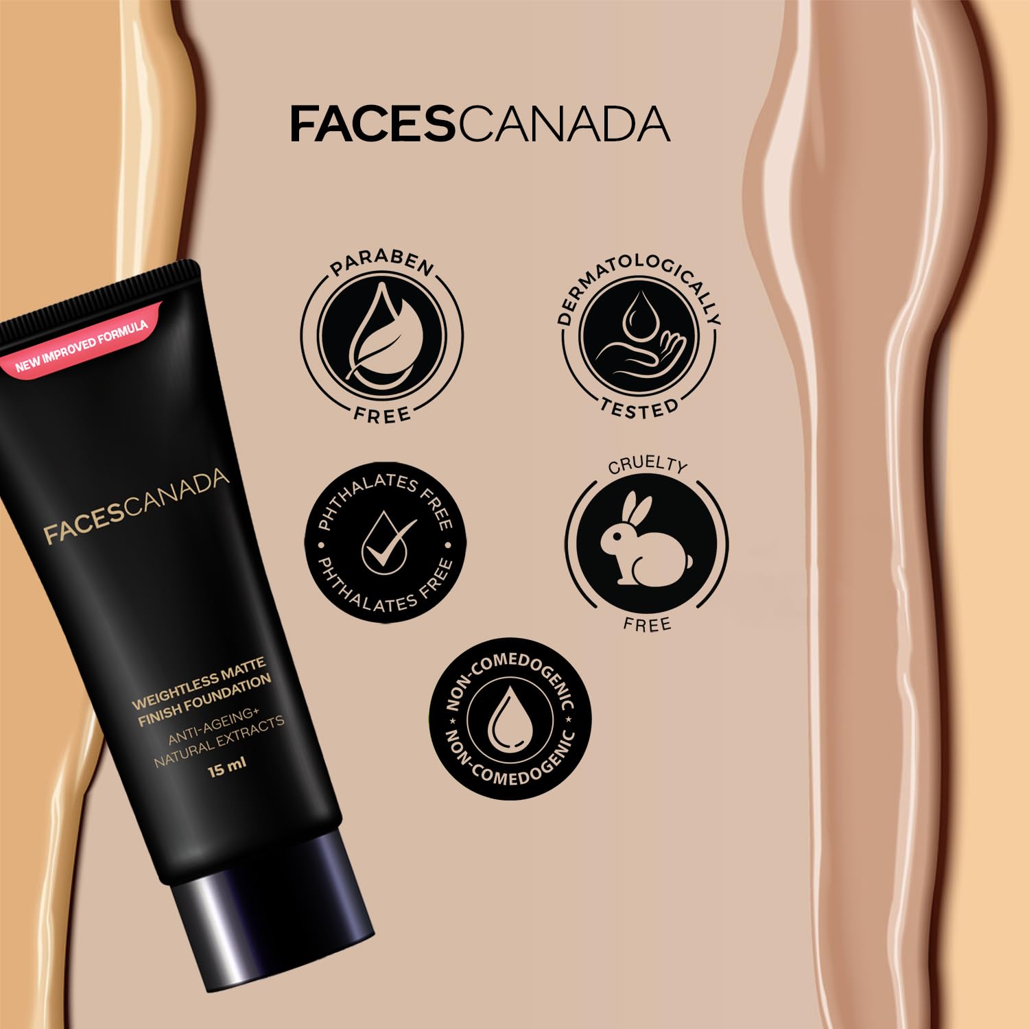 FACESCANDA Weightless Matte Finish Foundation - Beige, 15ml | Lightweight Oil-Free Liquid Makeup | Natural Matte Coverage | Anti-Aging & Non-Comedogenic | Infused with Olive Seed Oil, Grape Extract & Shea Butter | Perfect for Daily Wear & Special Occasions