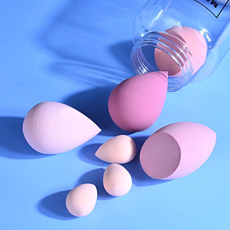 SKINPLUS 7-Piece Makeup Sponge Set - 4 Large & 3 Mini Soft Beauty Blenders with Egg Case for Liquid Foundation, Creams, Powder (Multicolor) + 2 Black Triangle Makeup Puffs | Perfect for Professional Makeup Application, Travel & Everyday Beauty Routine