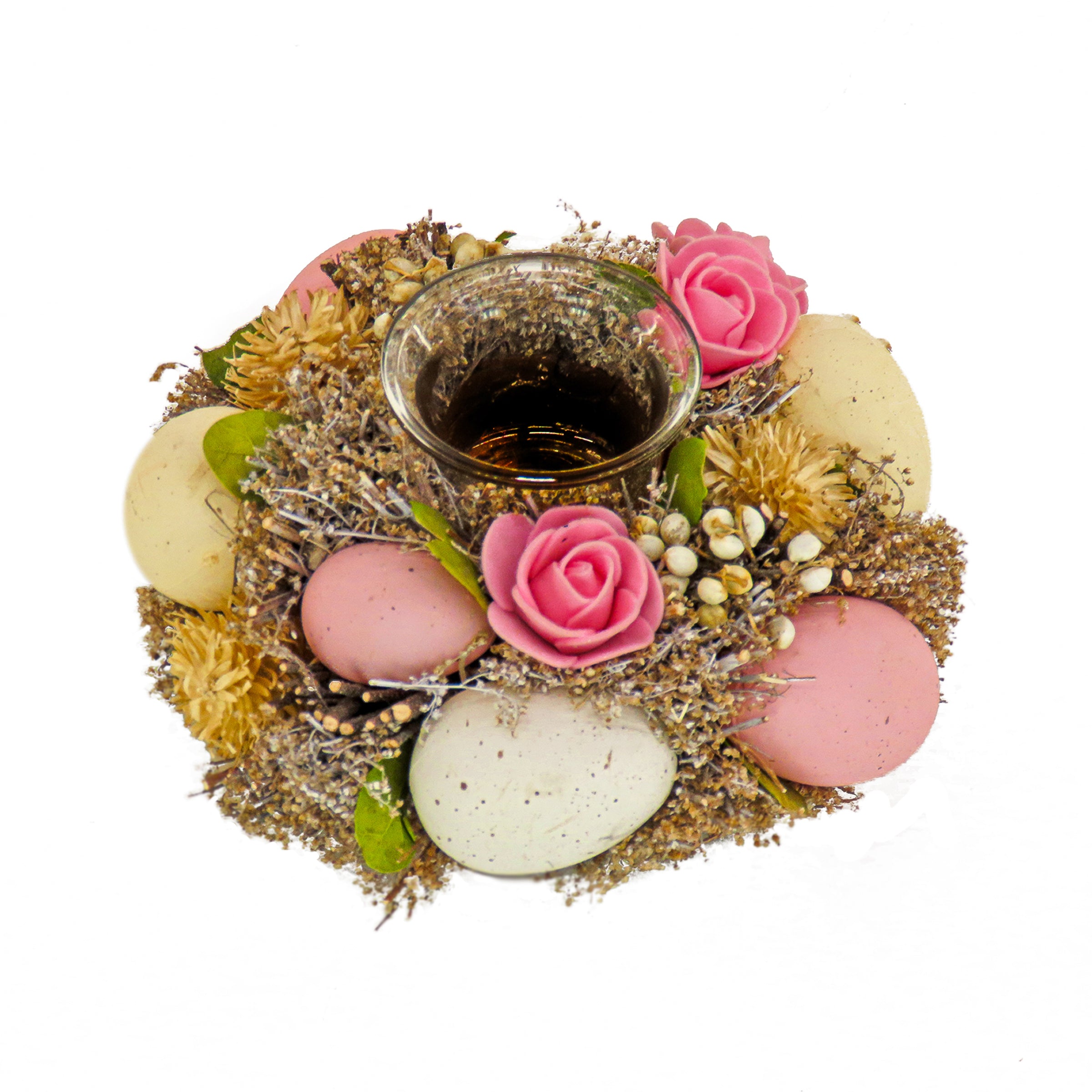 Easter Candle Holder 7 Inch - Pastel Egg Floral Table Decor for Spring, Easter Dinner, Holiday Centerpiece, Home & Church Decoration