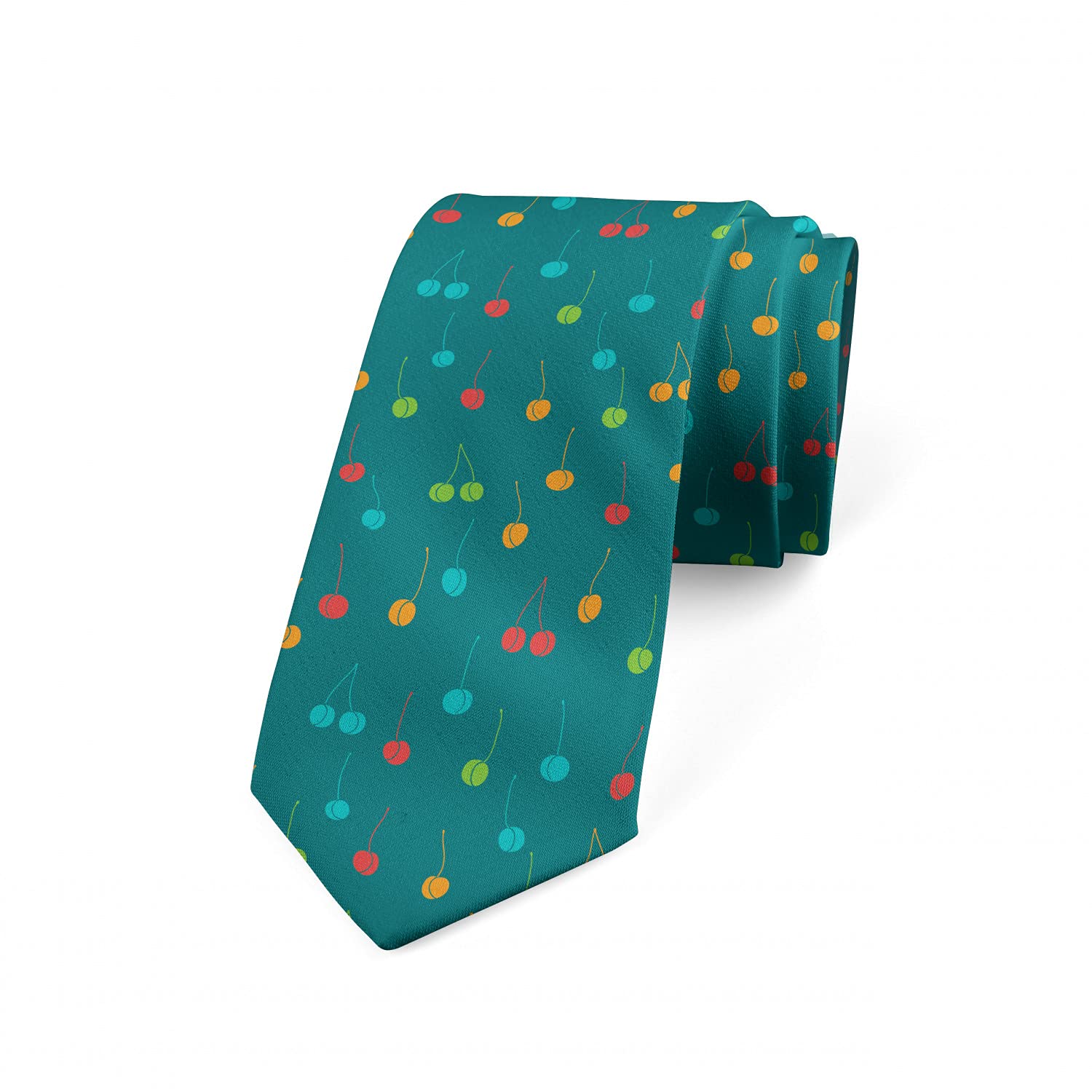 Ambesonne Men's Necktie - Colorful Cherries Art Silk Tie, 3.7