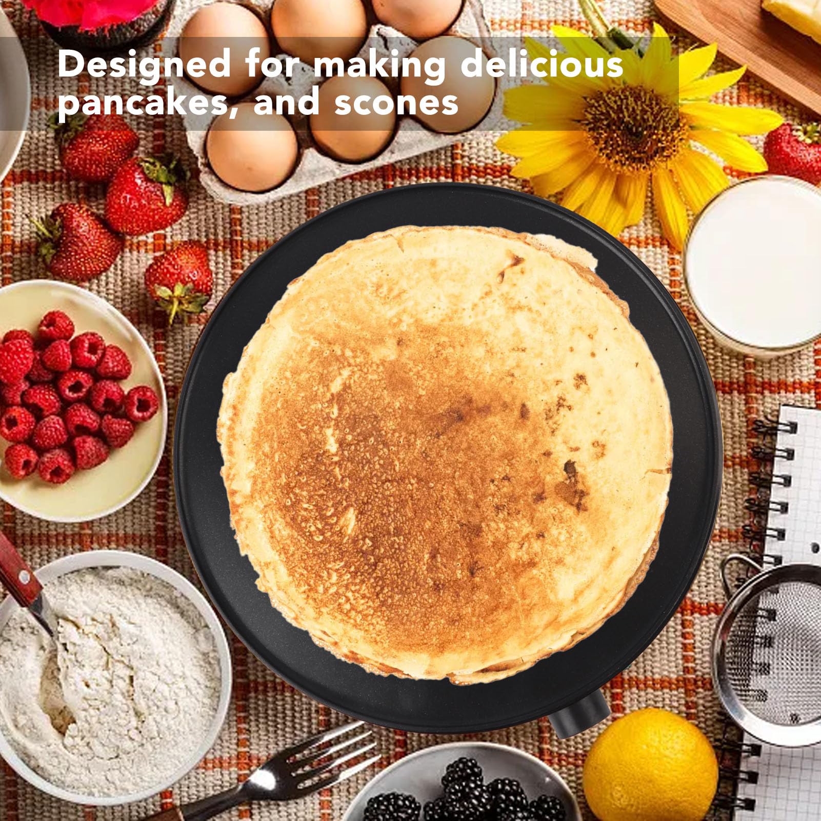 Non-Stick Electric Crepe Maker with Batter Spreader - Perfect for Home Kitchens, Breakfast Restaurants & Snack Bars - Make Delicious Pancakes, Crepes & More