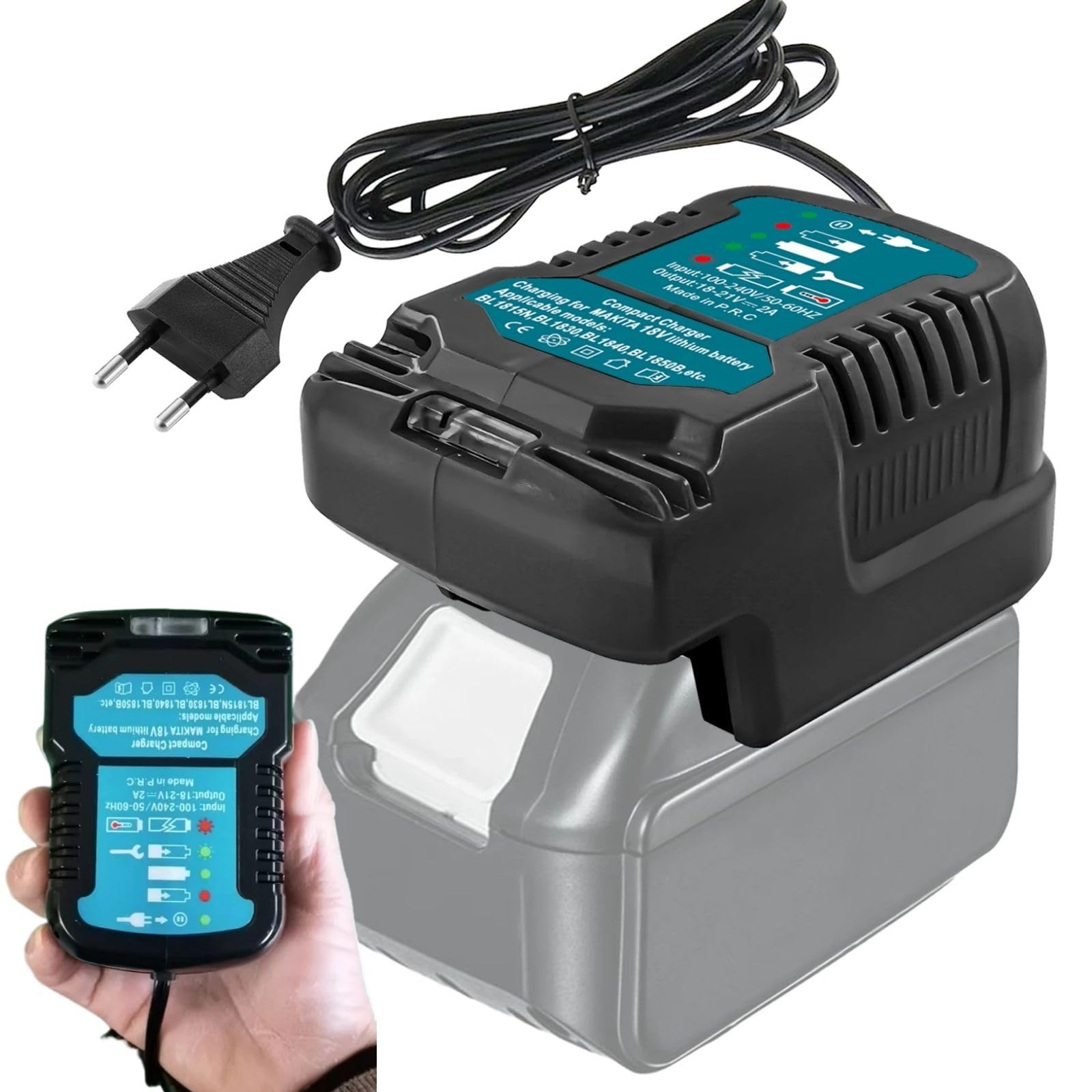 Makita 18V BL1850B BL1860 BL1830 BL1815 Battery Charger Replacement - DC18RC 18V Fast Charger, Compact Portable Power Tool Charger (For 18V Batteries Only) - Ideal for Construction Sites, DIY Projects & Home Workshops