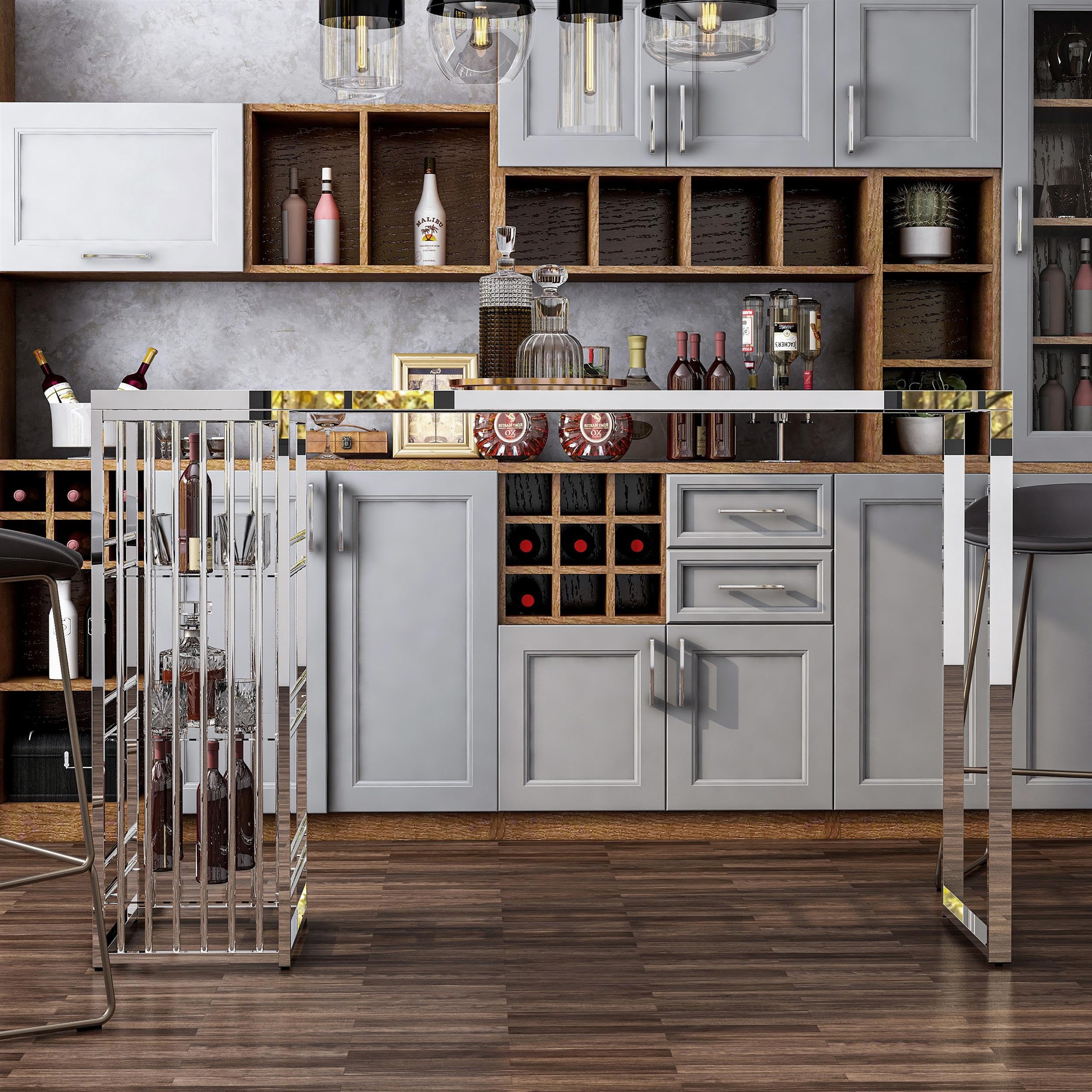 Furniture of America Norvel Modern Chrome Plated Glass Top Bar Table - Perfect for Kitchen, Dining Room & Home Bar Decor