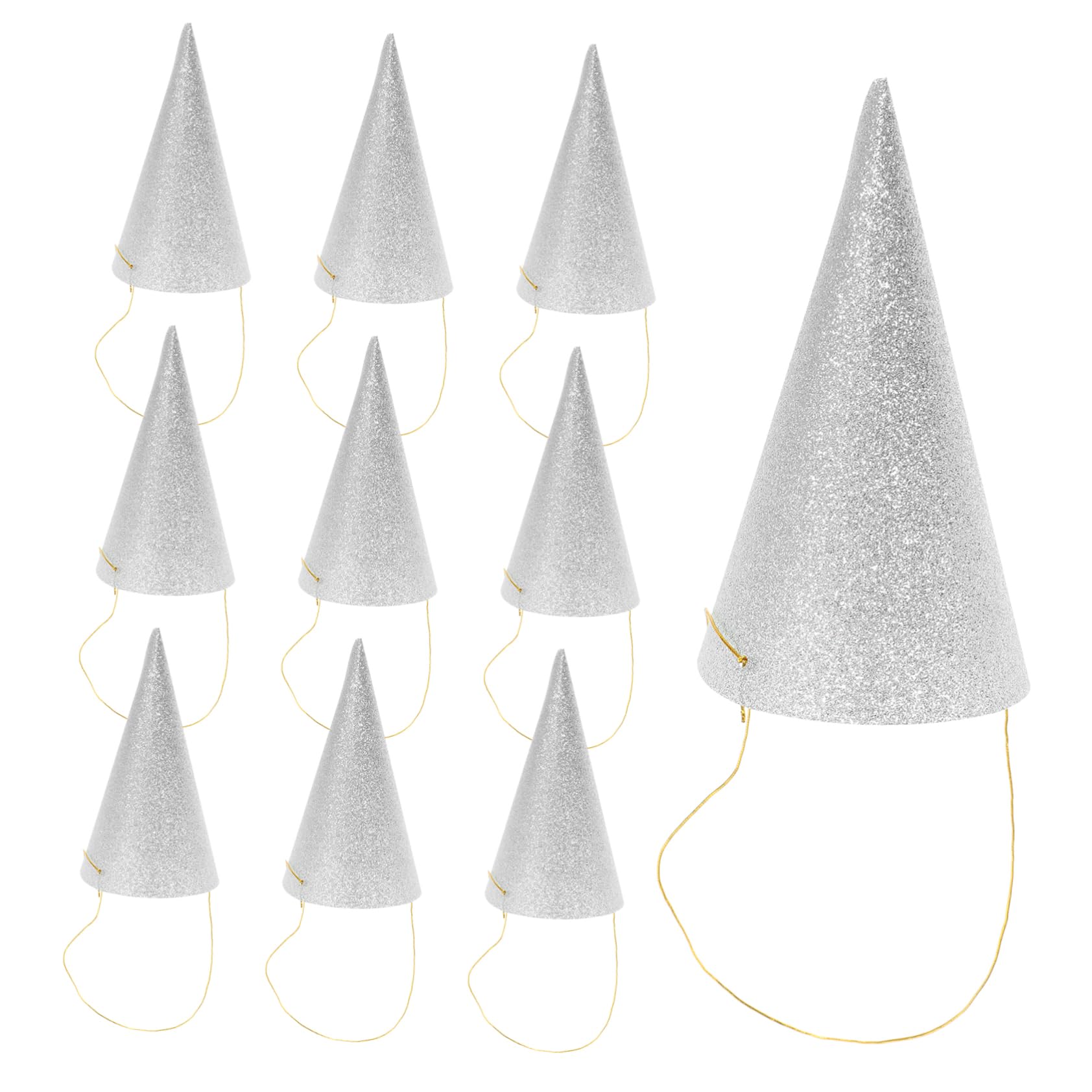 12PCS Glitter Party Hats for Birthday Celebrations - Shimmery Cone Hats for Kids & Adults - Silver Triangle Party Decorations - Perfect for Birthdays, New Year, Halloween & Festive Events