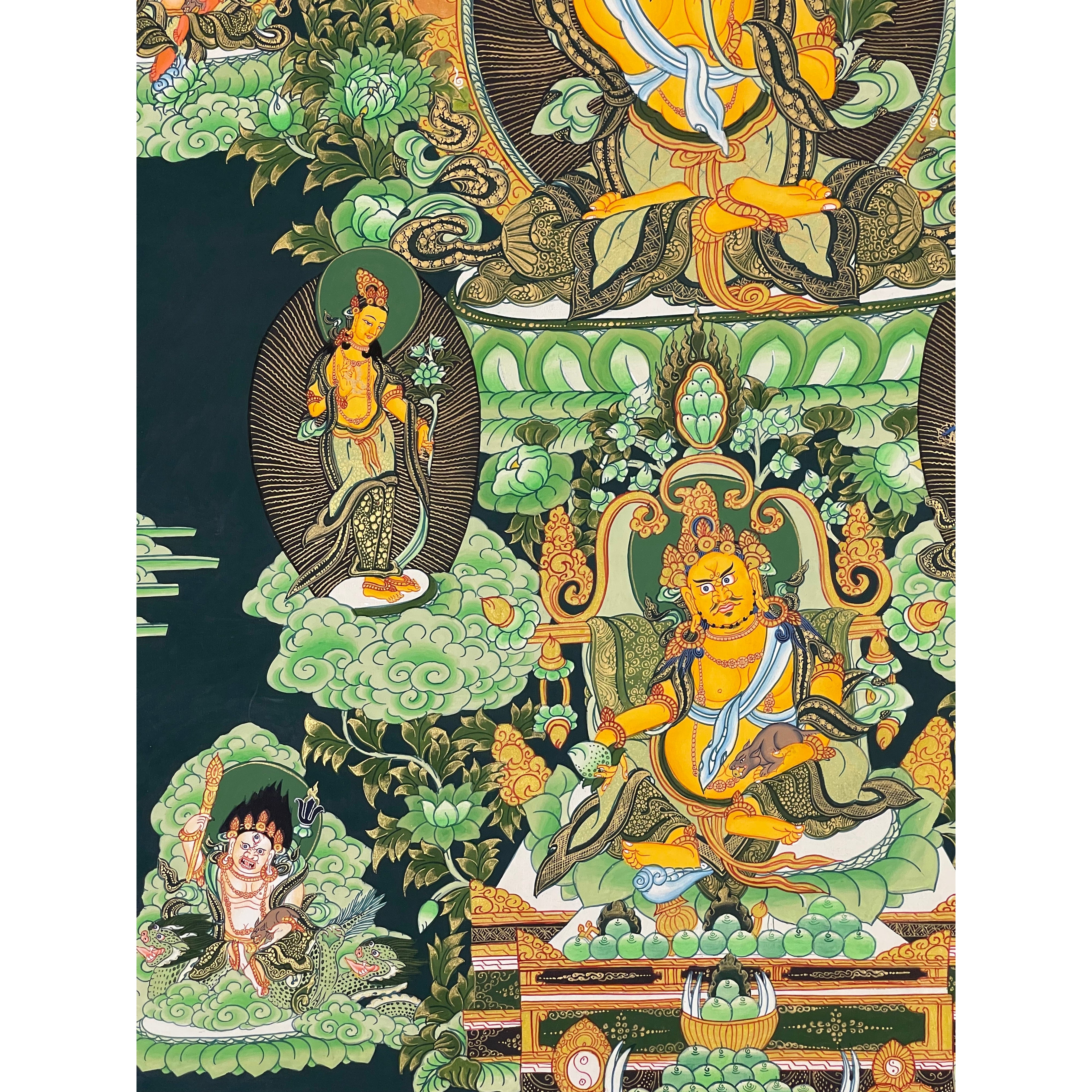 Authentic Manjushri & Jambhala Thangka Painting - Tibetan Buddhist Wall Art for Meditation & Home Decor | Perfect for Altars, Yoga Studios & Spiritual Spaces