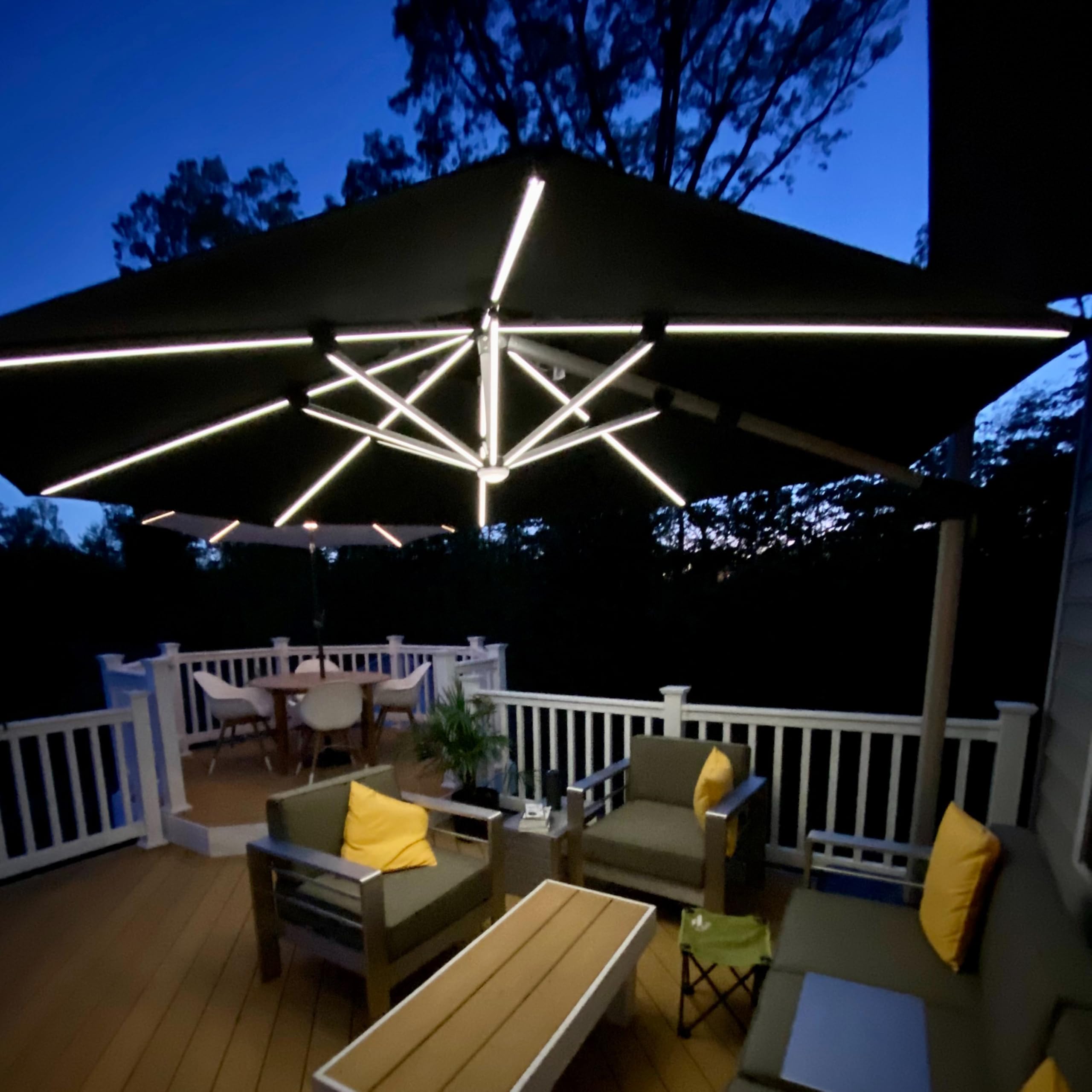 PURPLE LEAF 10ft Solar Powered LED Patio Umbrella - Large Windproof Cantilever Outdoor Umbrella with LED Lights for Garden, Deck, Pool - Heavy Duty Sun Shade for Outdoor Dining & Relaxation (Black)