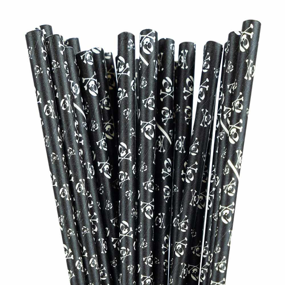 Black Skull Crossbones Print Cake Pop Straws for Halloween, Birthday Parties & DIY Desserts - Fun & Spooky Drink Decorations