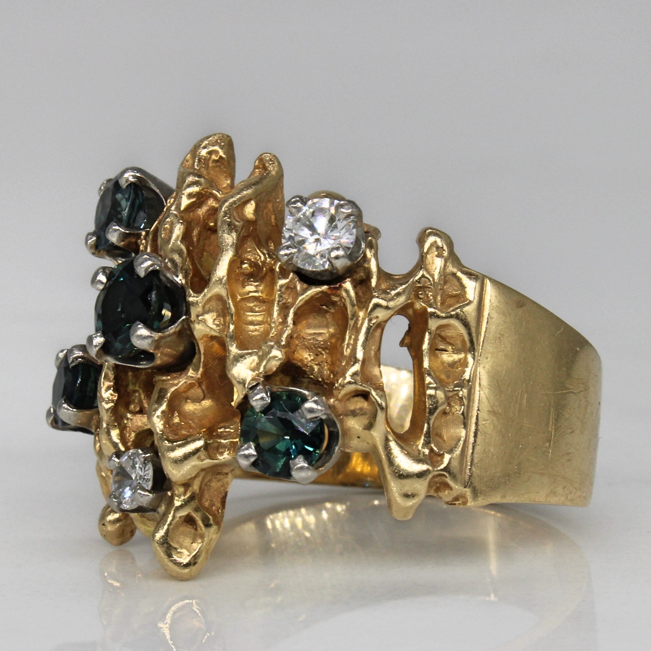 Elegant Abstract Sapphire & Diamond Ring - 0.90ctw Sapphire & 0.16ctw Diamonds - Size 7.75 - Perfect for Engagement, Anniversary & Special Occasion Gifts