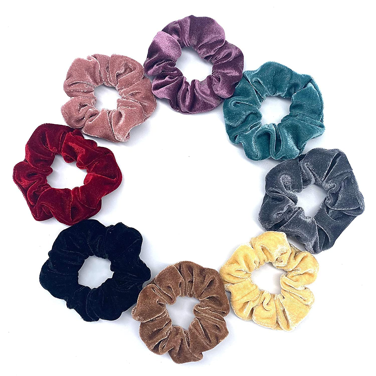 Fameza 8-Pack Velvet Hair Scrunchies for Women - Soft Hair Ties for Daily & Work Use