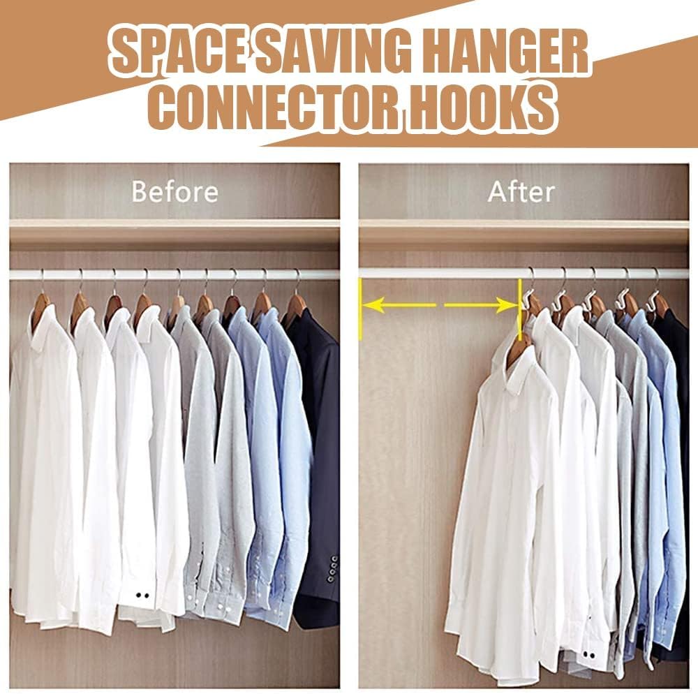 60PCS Heavy Duty Clothes Hanger Connector Hooks - Space Saving Cascading Closet Organizer for Jackets, Pants & Dresses - White Hanging Storage Solution for Small Closets & Wardrobes