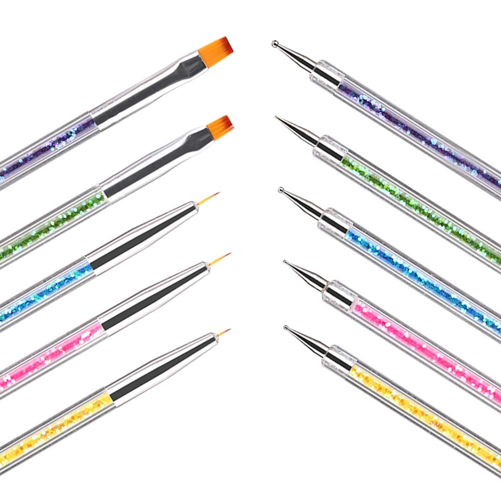 D.B.Z.® 5-Piece Double-Ended Nail Art Brush Set - Professional Nail Liner Brush & Dotting Pens for UV Gel Polish - Perfect for Home Salon & DIY Nail Designs (Manicure, Pedicure, Acrylic & Gel Nail Art)