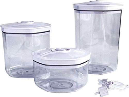 Maxxo VC1800 Vacuum Sealer Canister Set - 3 BPA-Free Food Storage Containers (0.7L/1.4L/2L) for Solid & Liquid Foods | Professional Vacuum Sealing Jars | Ideal for Meal Prep, Sous Vide, Leftovers & Long-Term Food Preservation