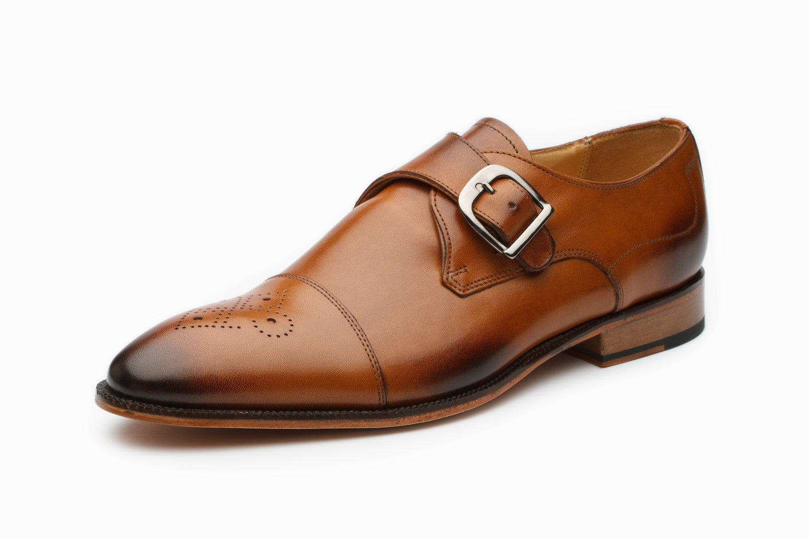 Men's Genuine Leather Single Monk Strap Dress Shoes in Tan - Perfect for Business, Formal Events & Weddings